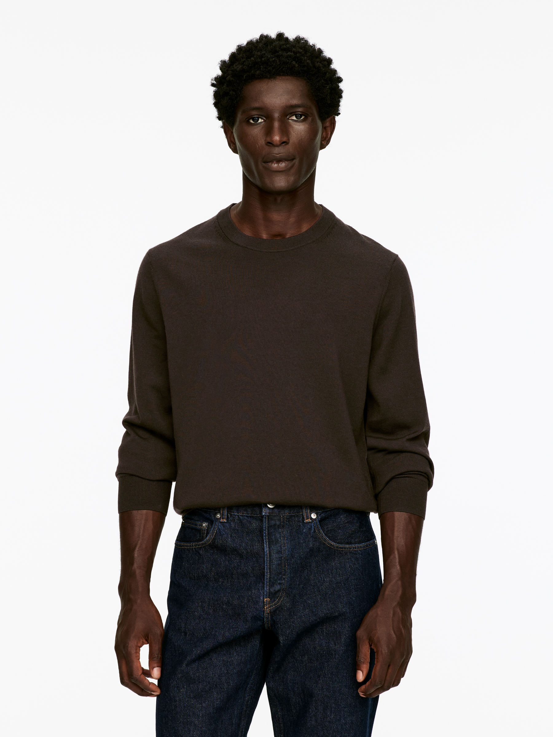 Fine-Knit Merino Jumper-#3F3838-12068