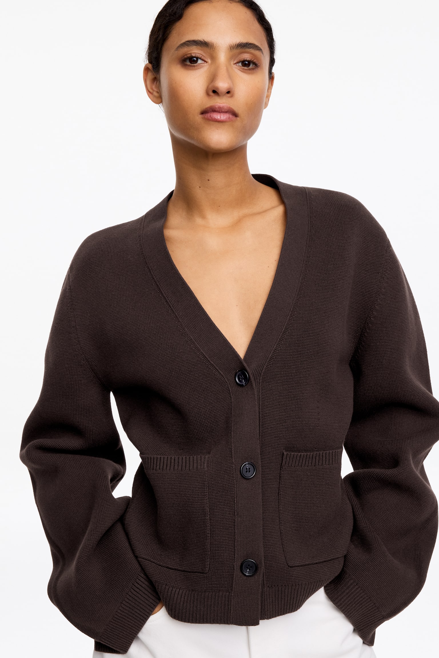 Strickjacke aus Baumwolle - Dunkelbraun/Helltürkis/Rot/Helles Taupe - 7