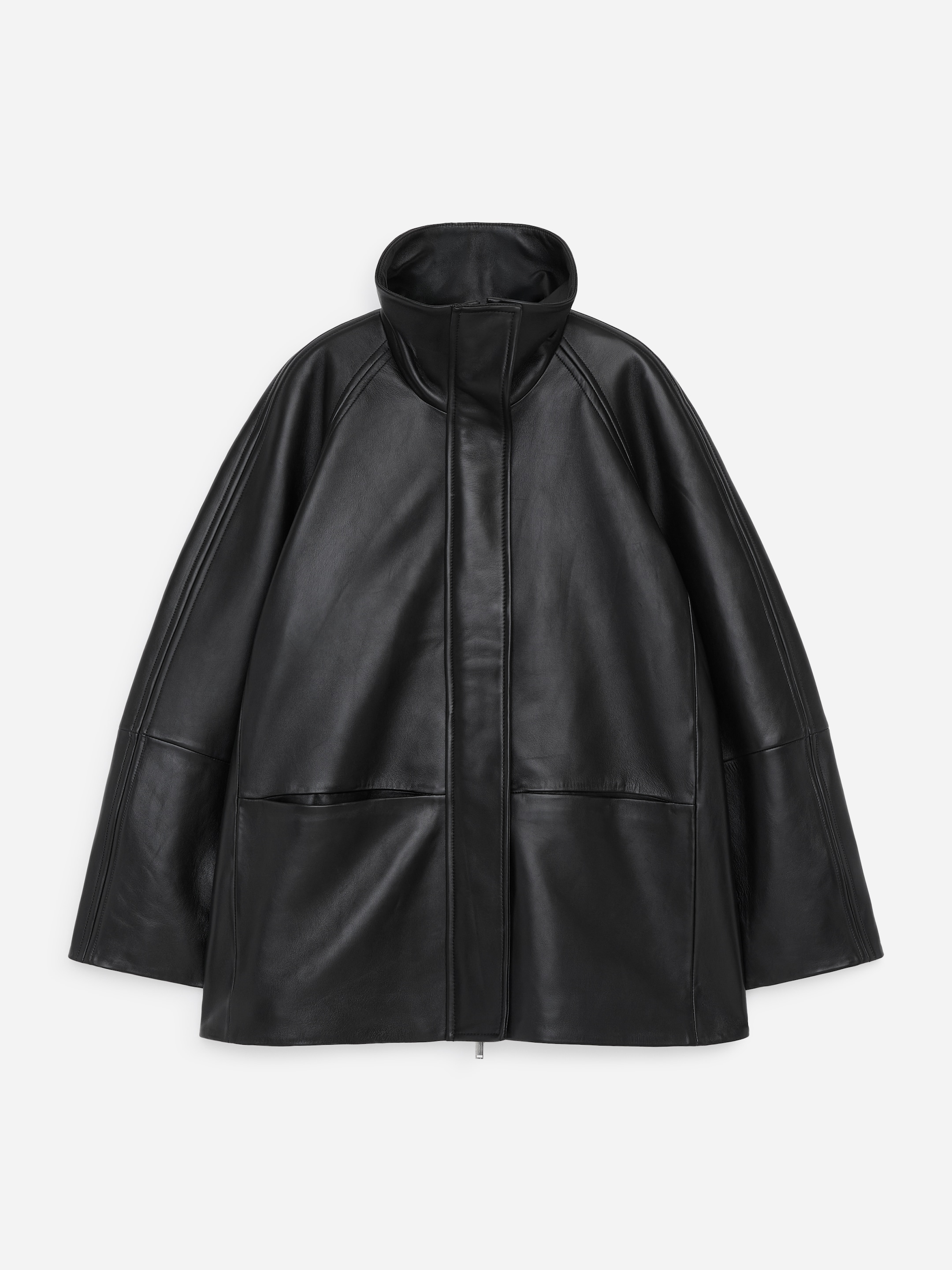 Leather Funnel-Neck Jacket - Black - Relaxed fit - women - StillMedia/DescriptiveStillLife - 1