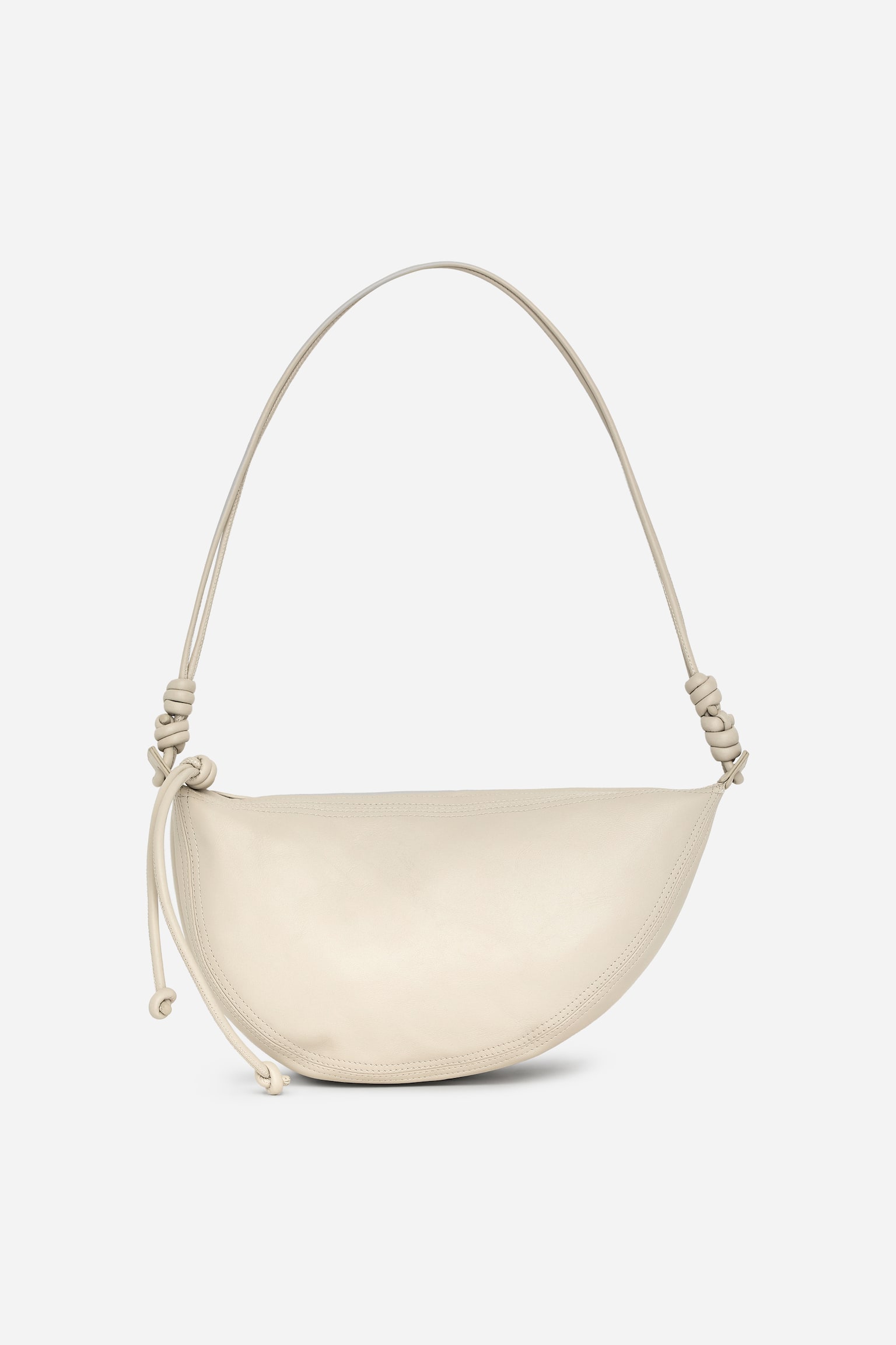 Skórzana torba w kształcie półksiężyca - Beżowy/Czarny - 1