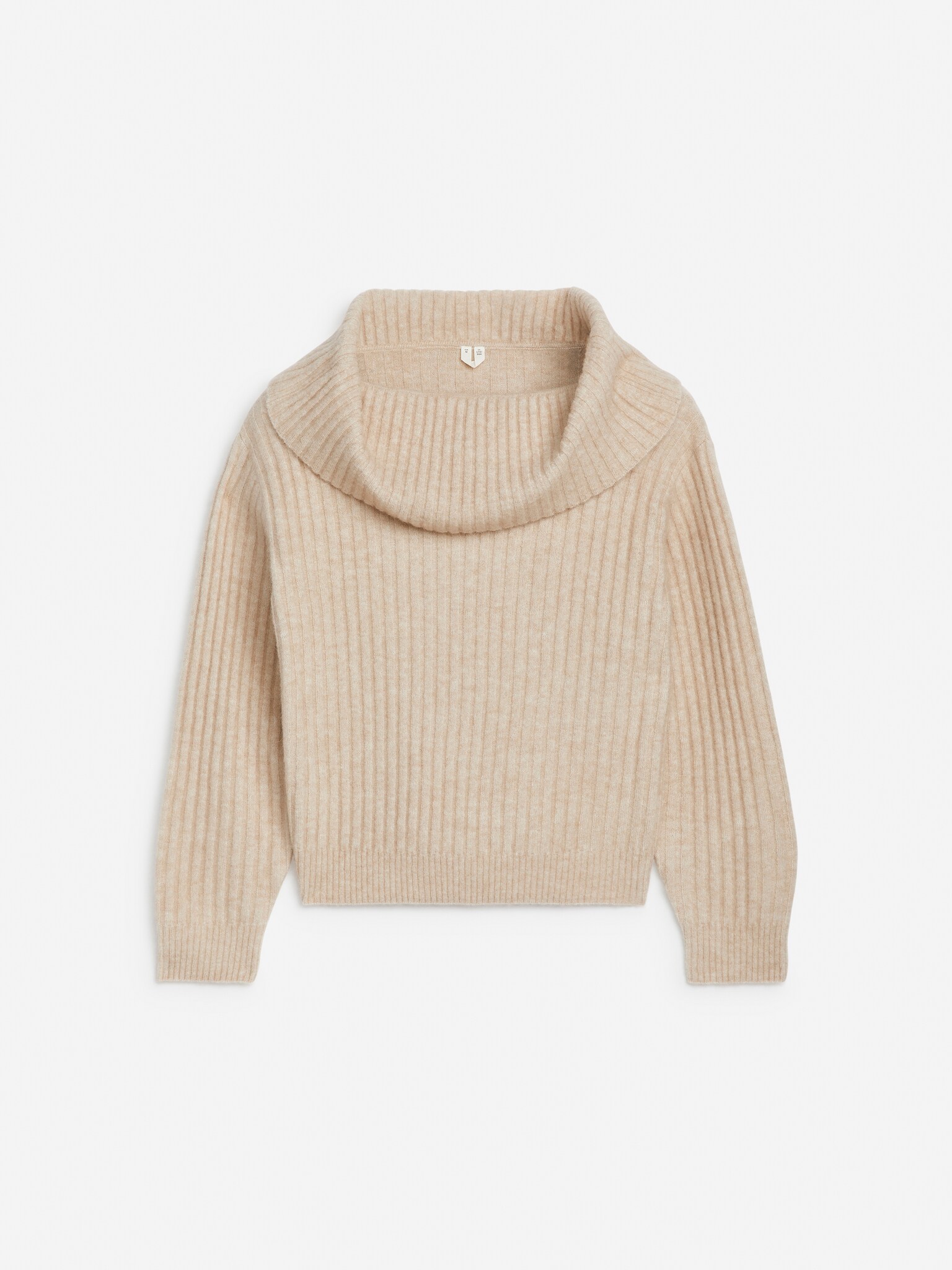 Off-Shoulder Rib Jumper - Beige/Dark Grey