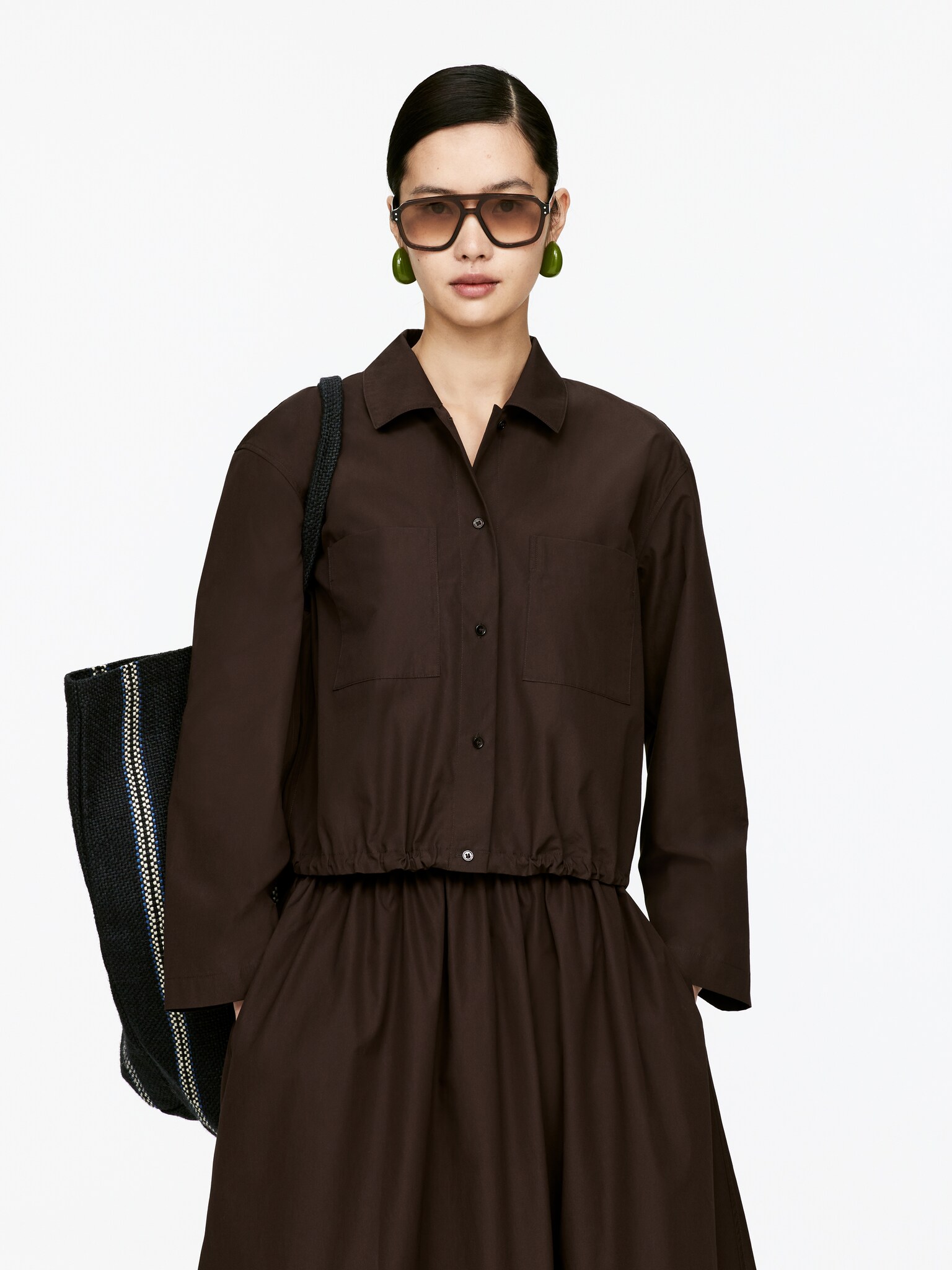 Cropped Blouson Jacket - Brown