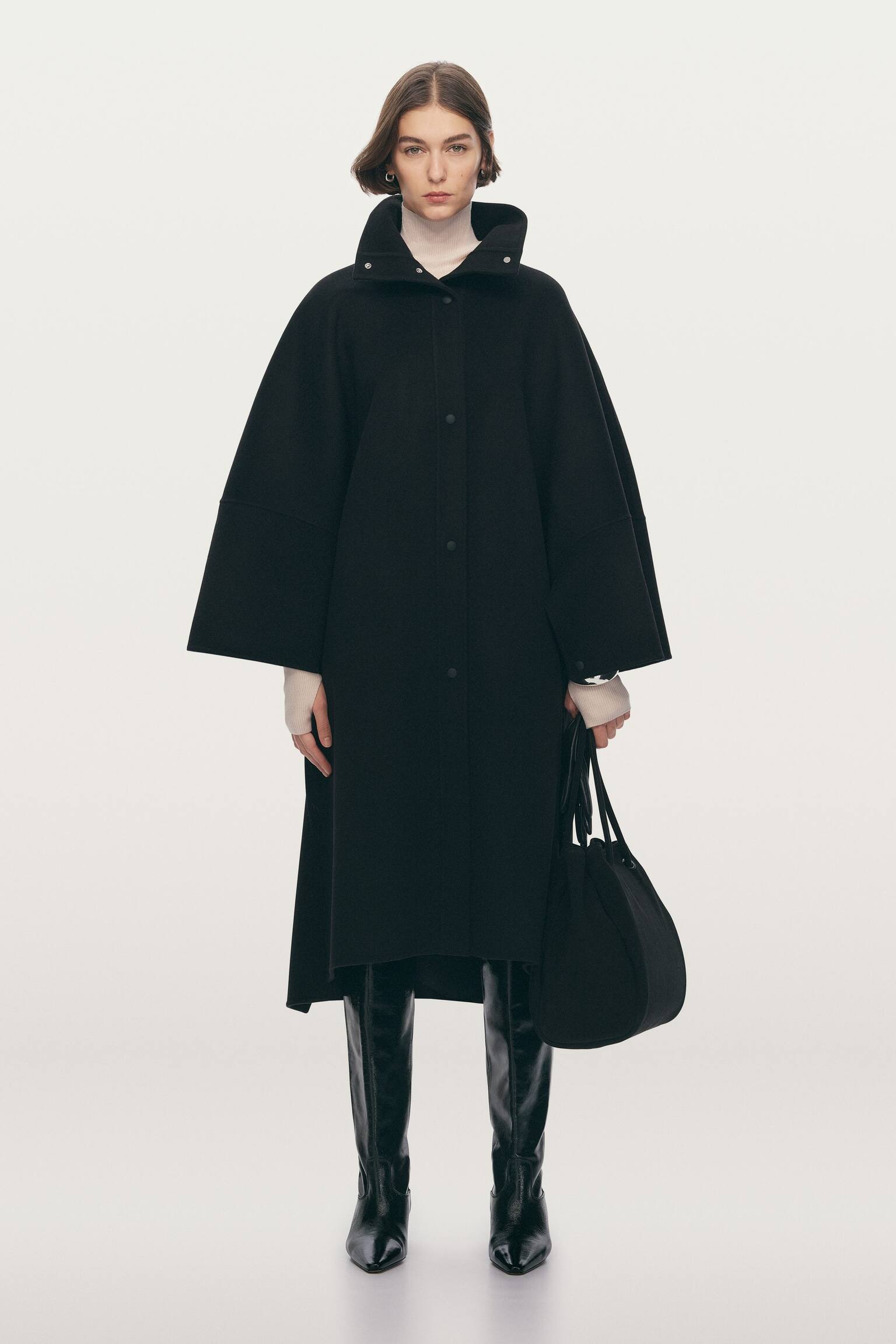 Plášť z vlněné směsi Doublé - Černá - 4