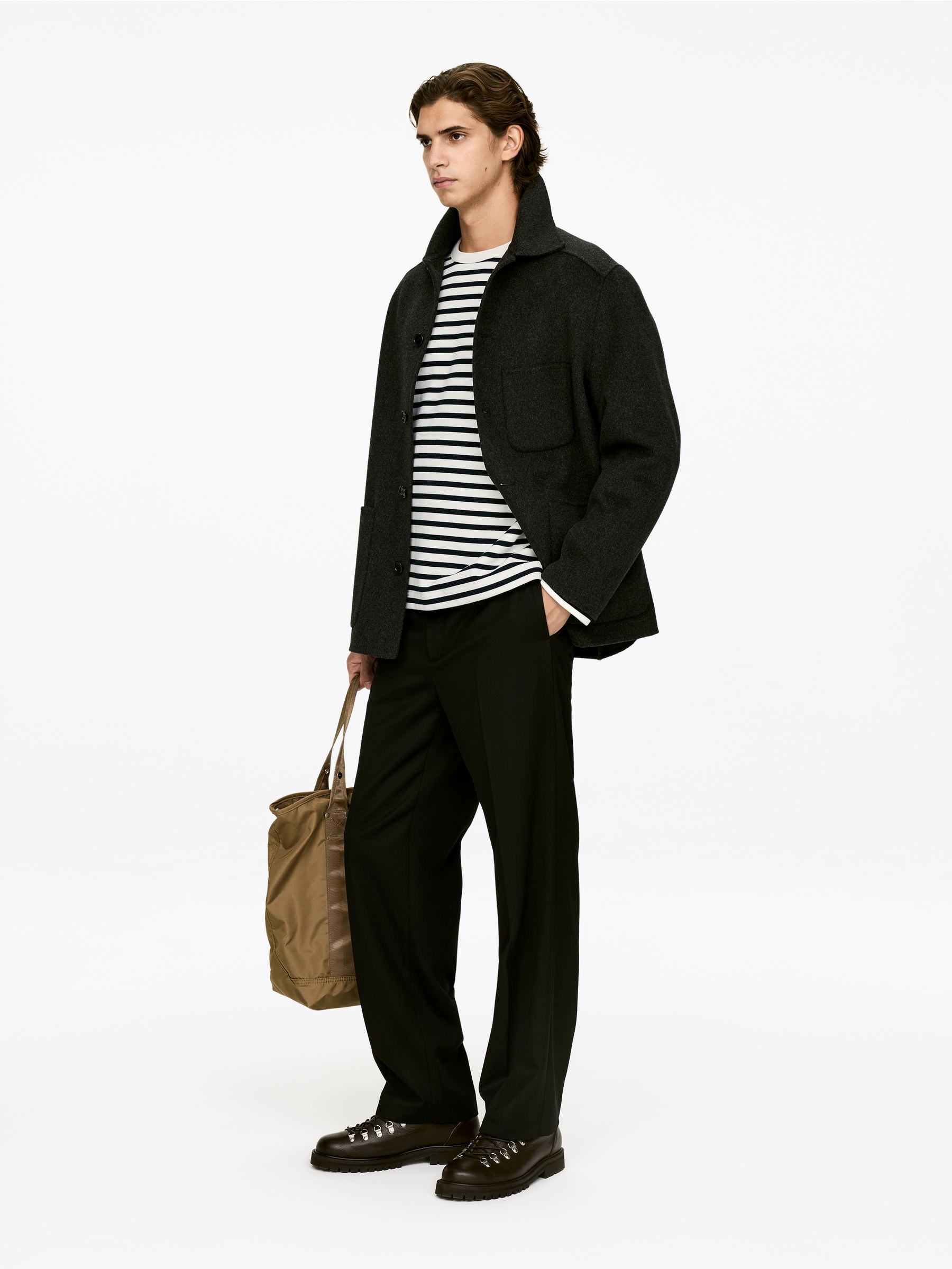 Cotton Fleece Long-Sleeve Jumper - White/Dark Blue - Loose fit - Men - StillMedia/Lookbook - 5