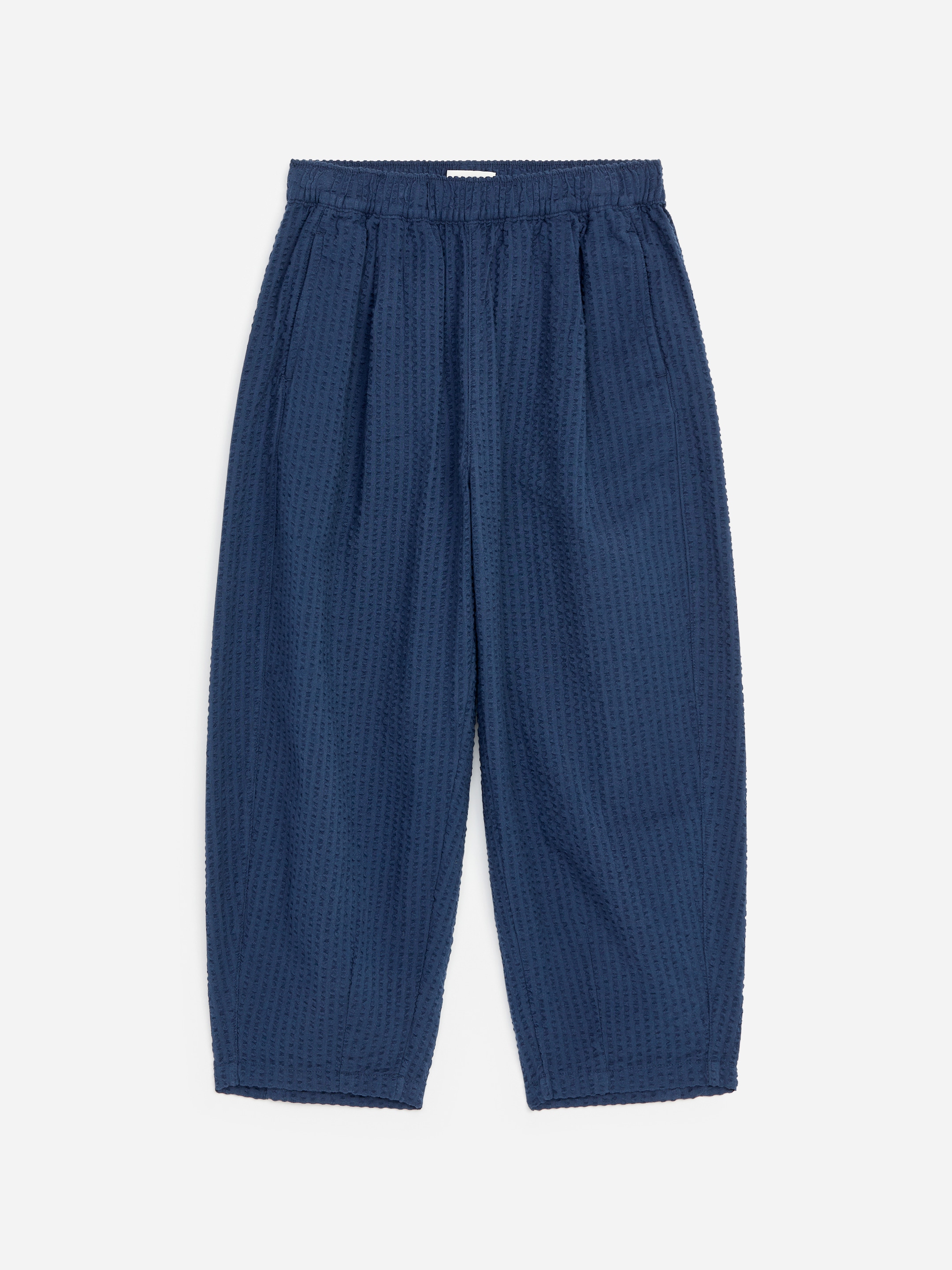 Seersucker Ballon Trousers-Blue-19917