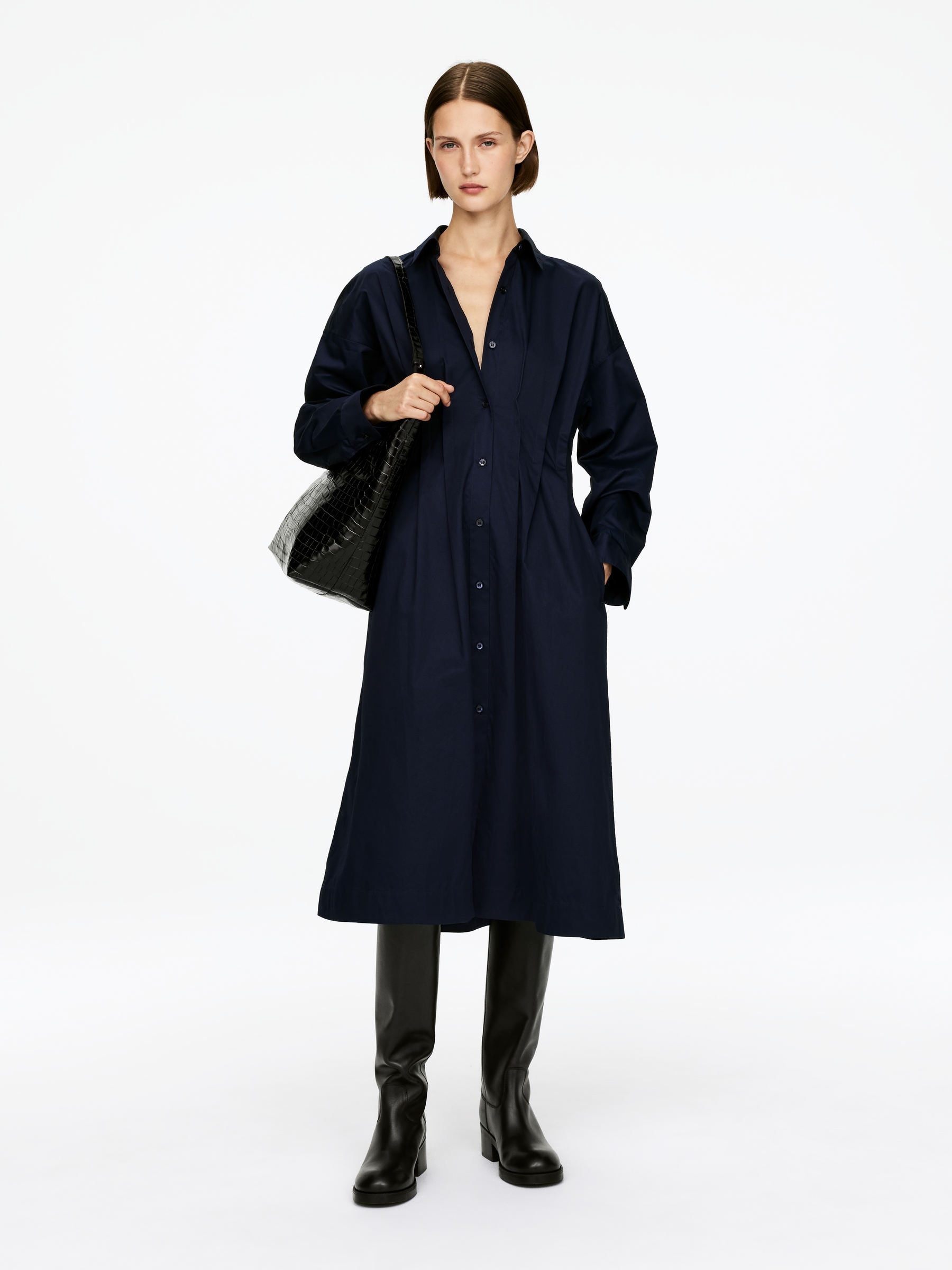 Pleated Shirt Dress-#0A041F-16051