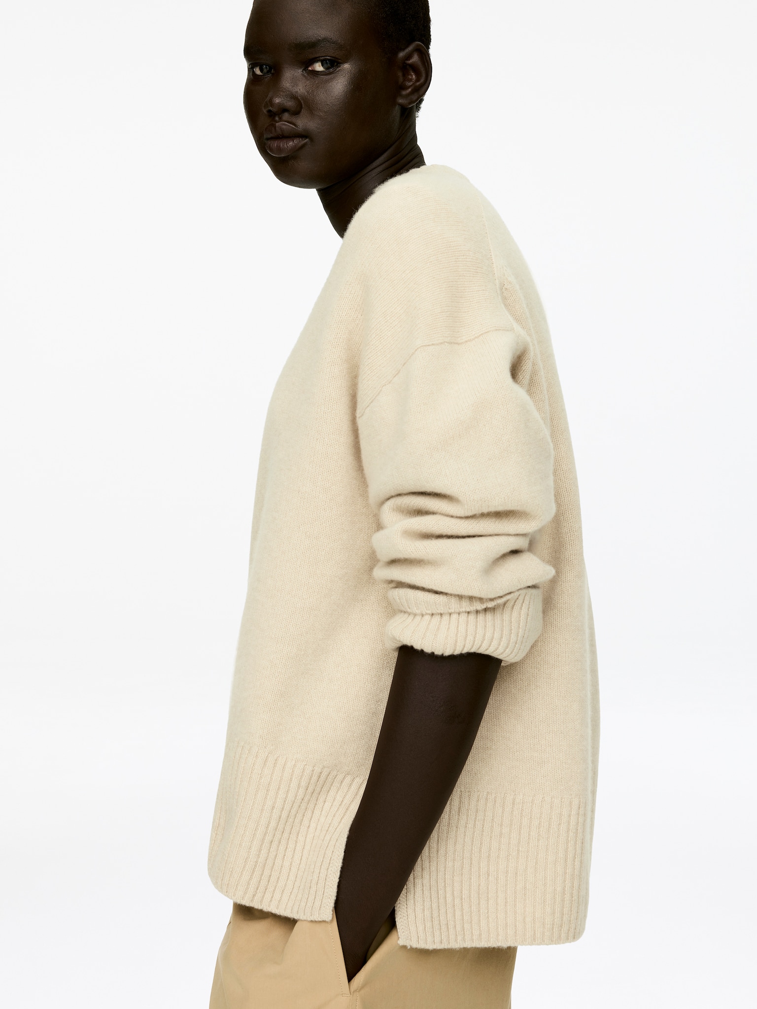 Pull décontracté en laine et cachemire - Beige/Noir - 5