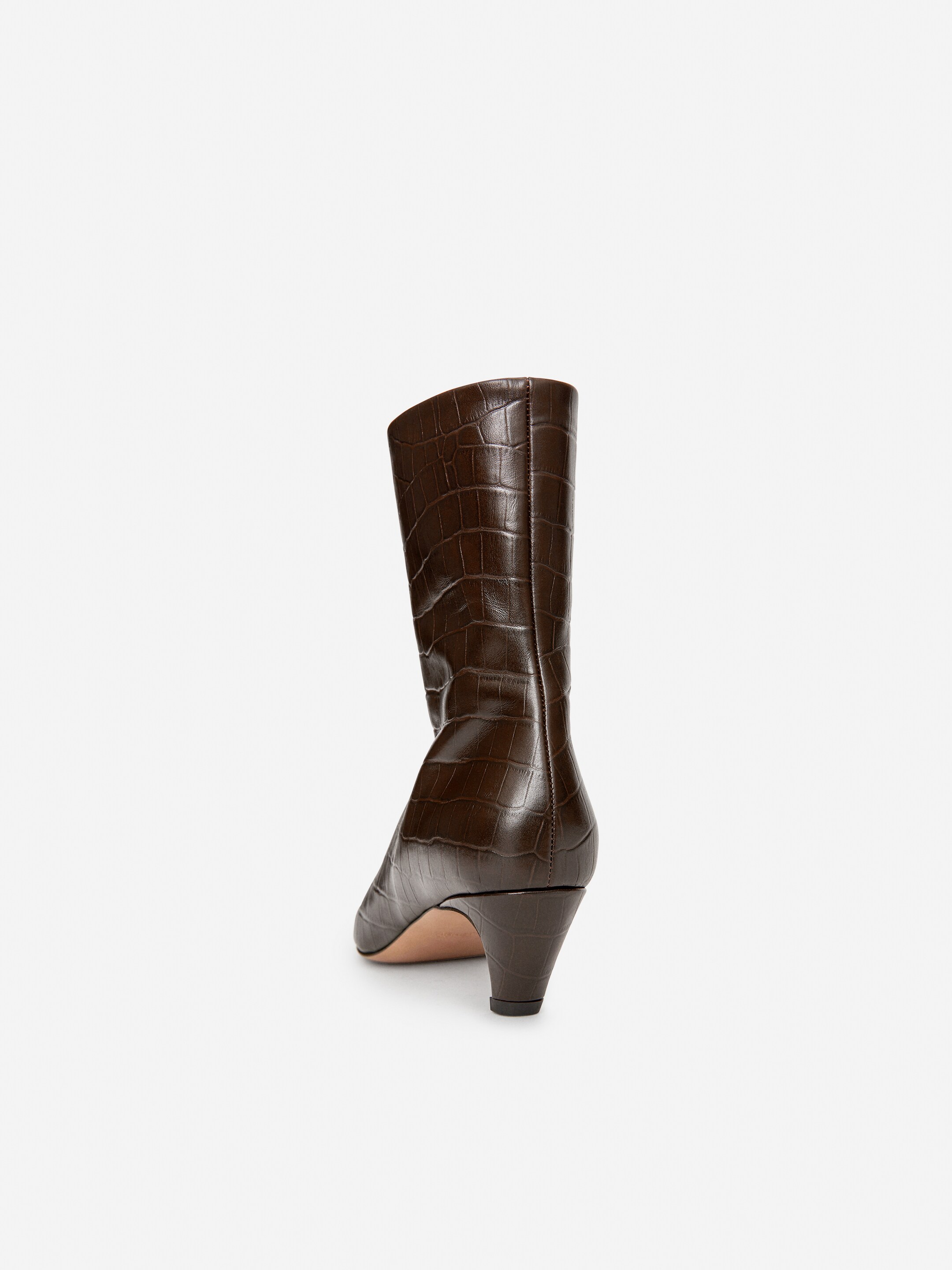 Square-Toe Ankle Boots - Dark Brown/Faux Crocodile - Women - StillMedia/DescriptiveStillLife - 7