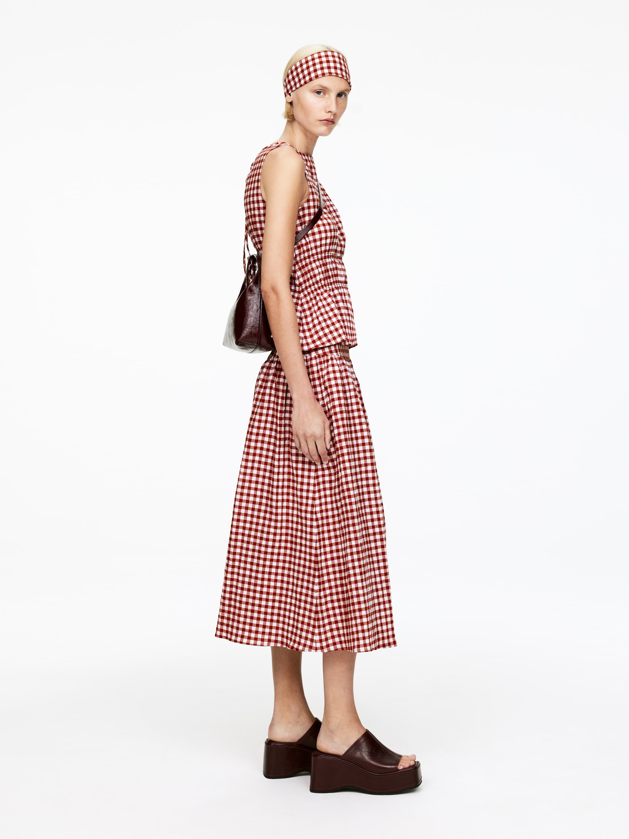 Größeres Bild anzeigen: Rock aus Seersucker - Rostrot/Weiß - Ladies | H&M AT 2