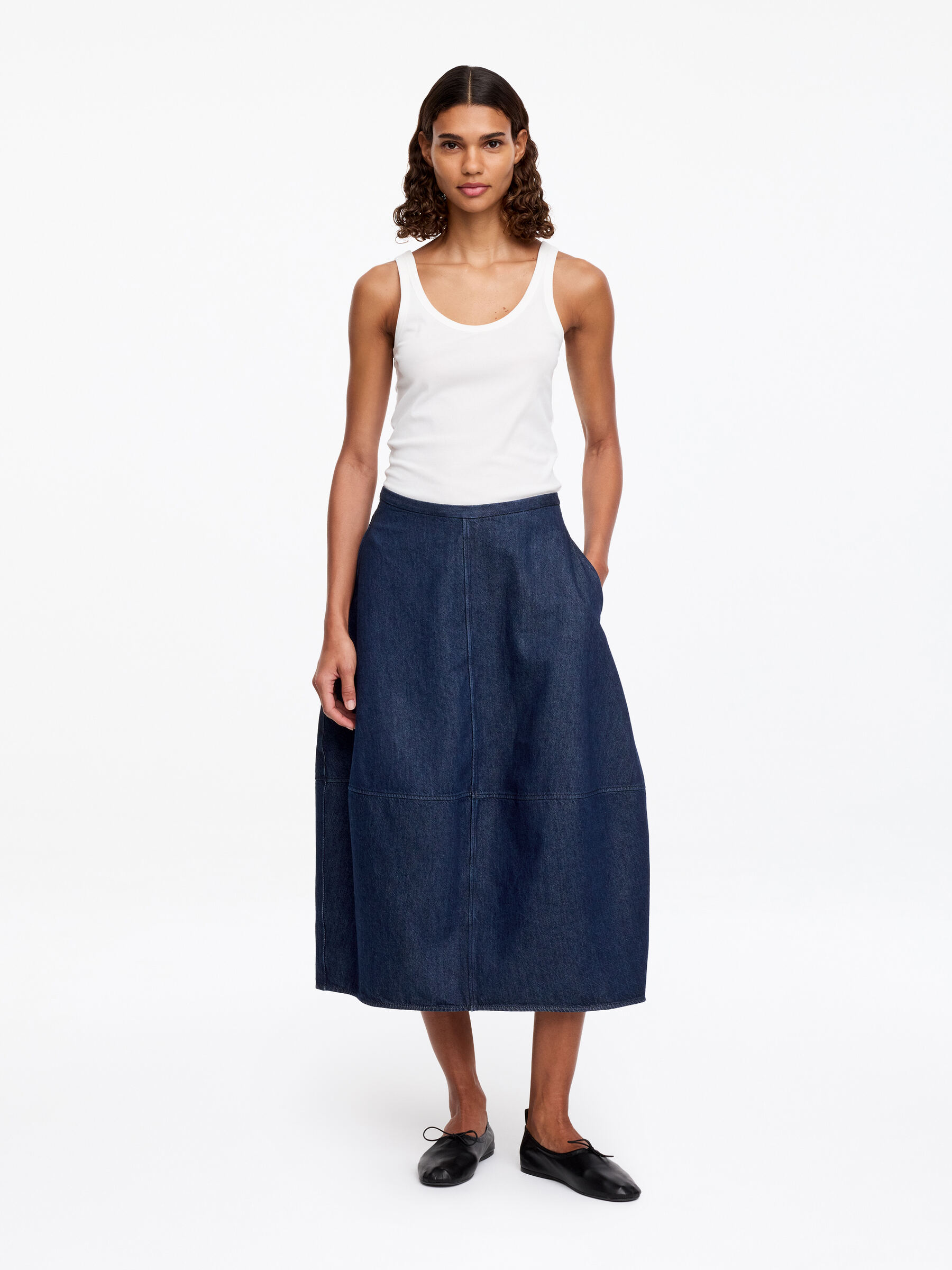 Barrel Denim Skirt-#2E3036-19226