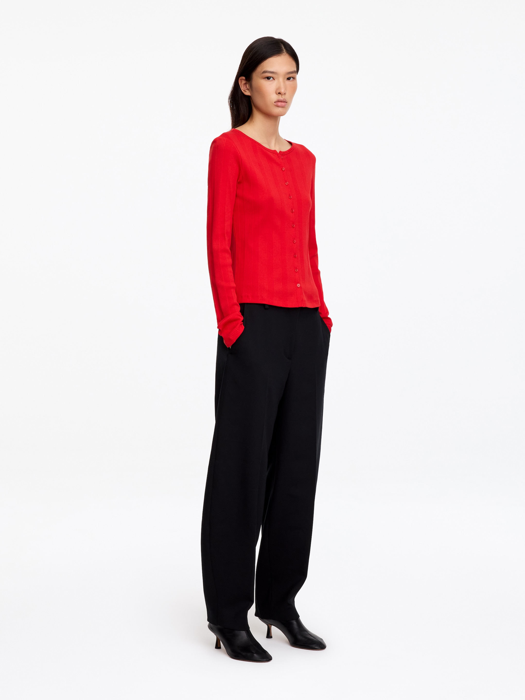 Ribbed Button-Front Top - Red - Regular fit - women - StillMedia/Lookbook - 6
