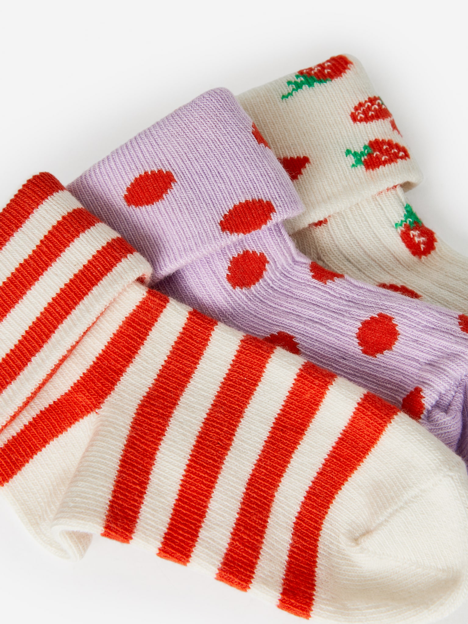 Rib Socks Set of 3 Pairs - Off White/Red/Blue/Hearts/Green/Beige - 2