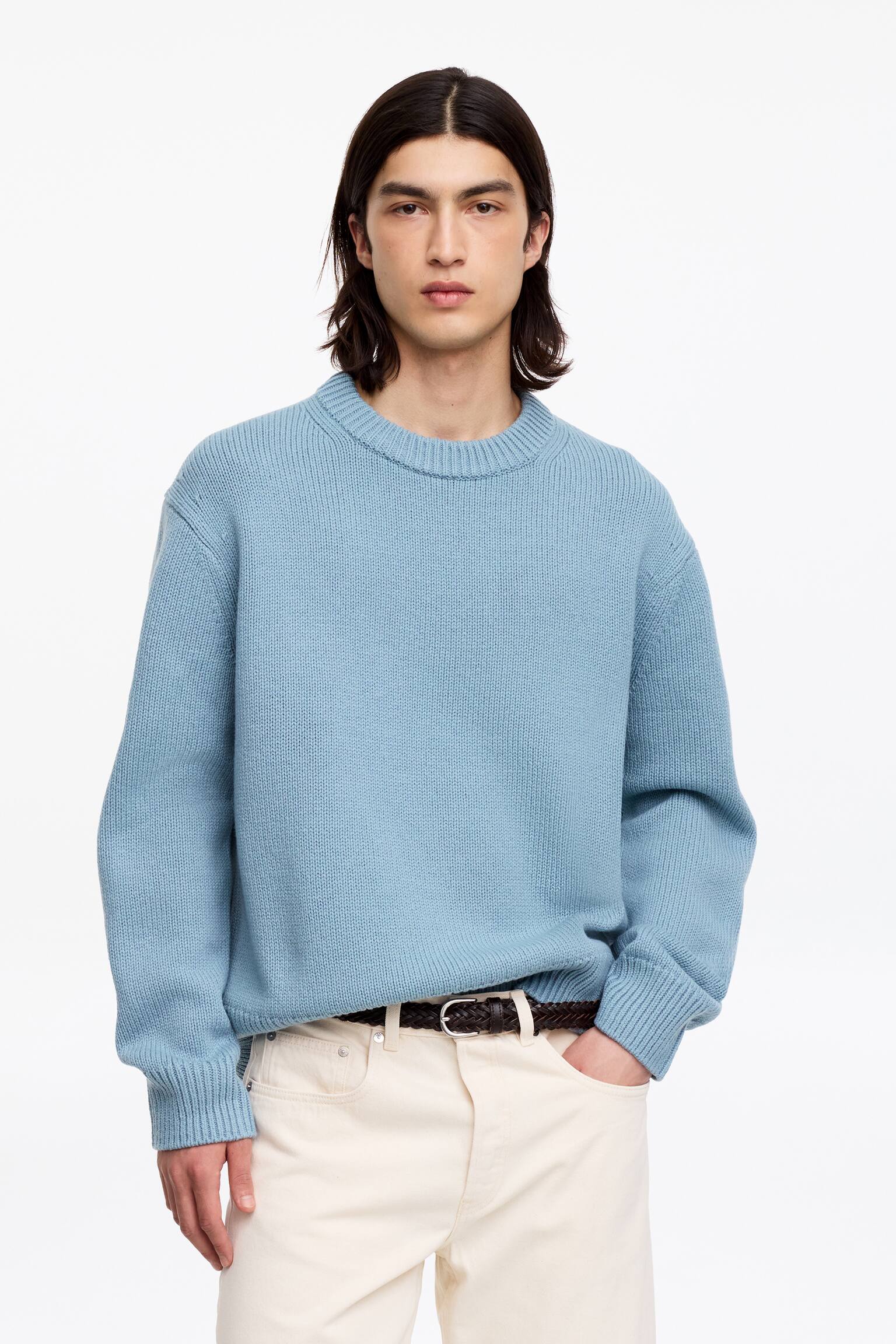 Silný pletený vlněný svetr - Modrá/Světle Žlutá/Off White/Tmavě šedý melír/Béžový melír/Světle šedý melír/Tmavě modrá - 1