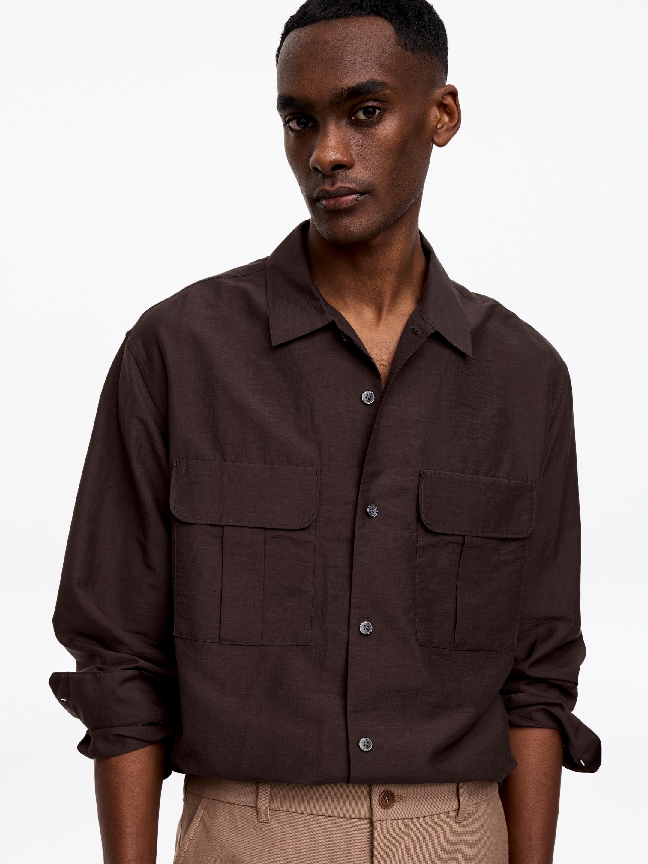 Oversized Lyocell Blend Shirt - Brown - Oversized - Men - StillMedia/Lookbook - 3