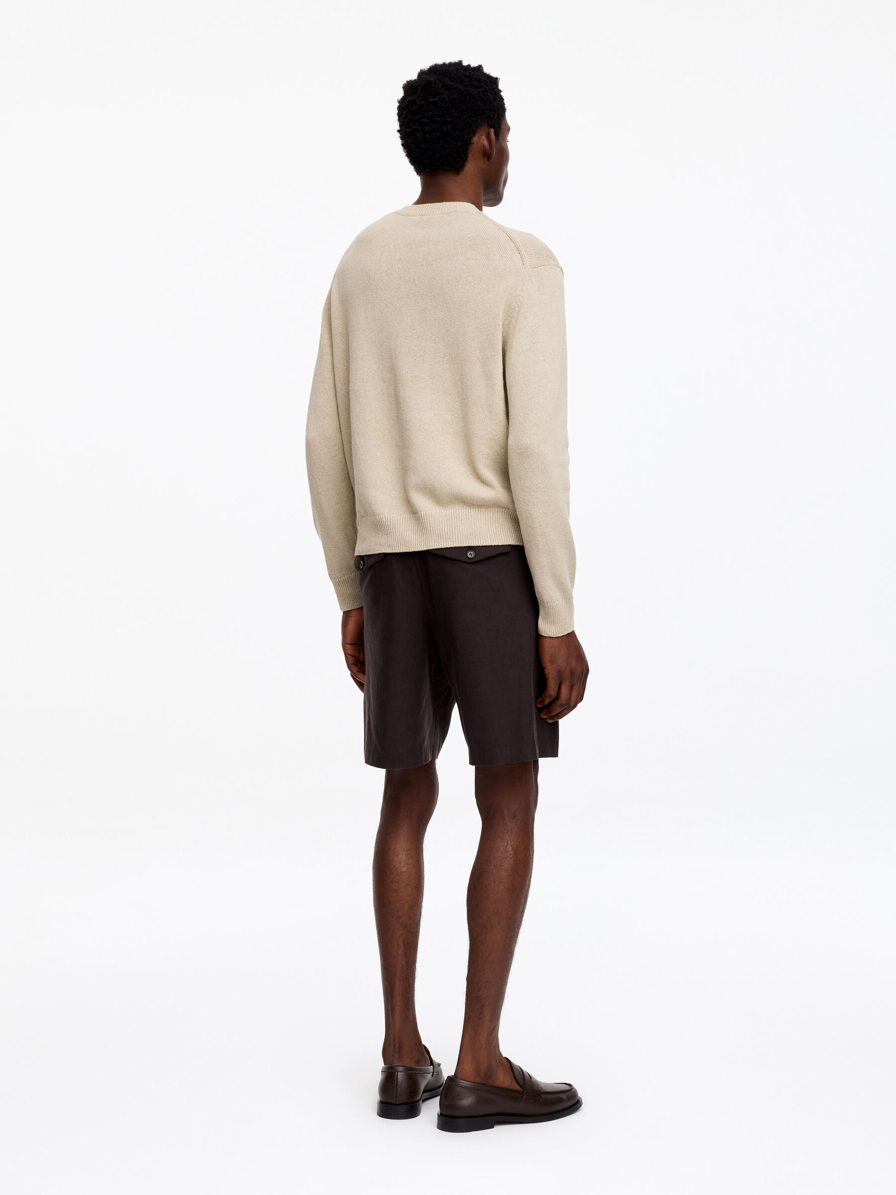 Linen Cotton V-Neck Jumper - Beige - Regular fit - Men - StillMedia/Lookbook - 4