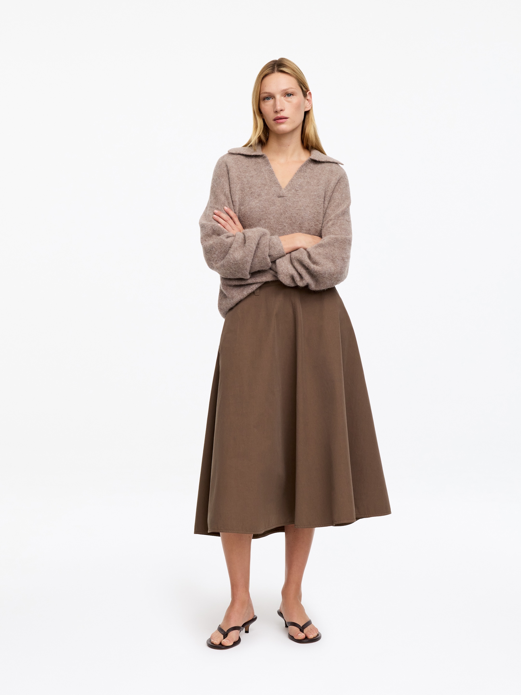 Cotton Circle Skirt-Beige-20429