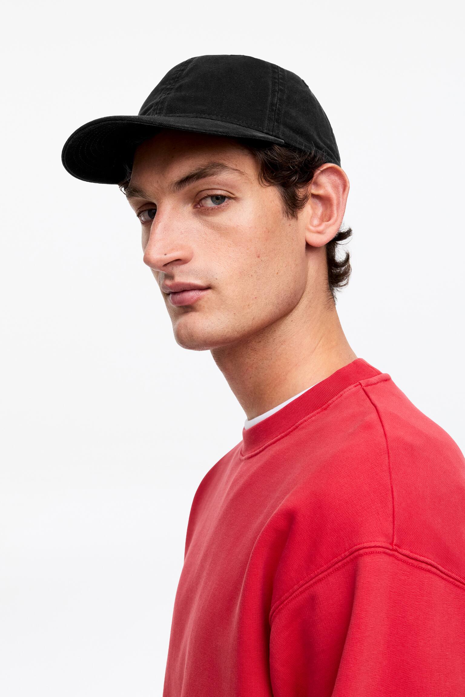 Casquette en toile de coton lavée - Noir/Rouge - 1