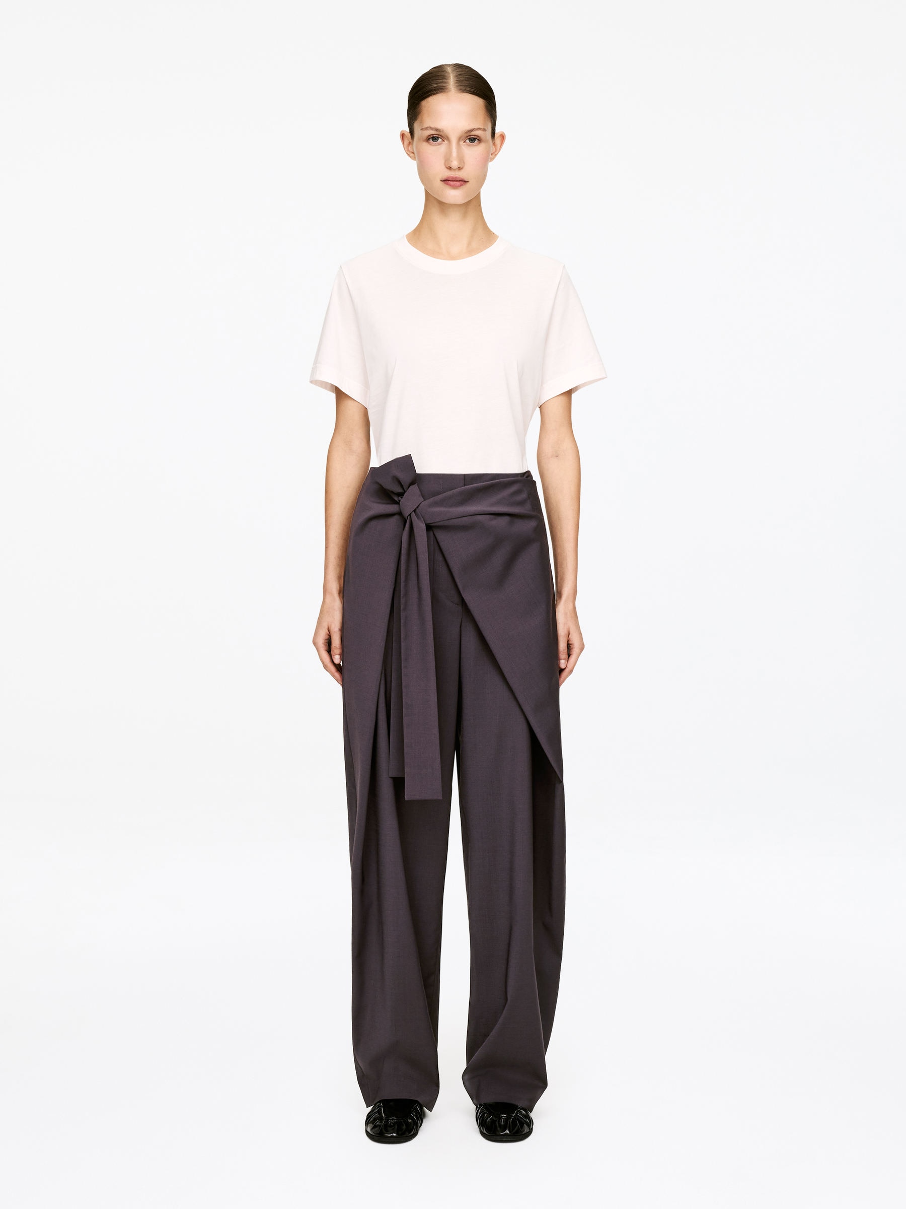 Wrap-Detail Tailored Trousers-#482F2F-17686