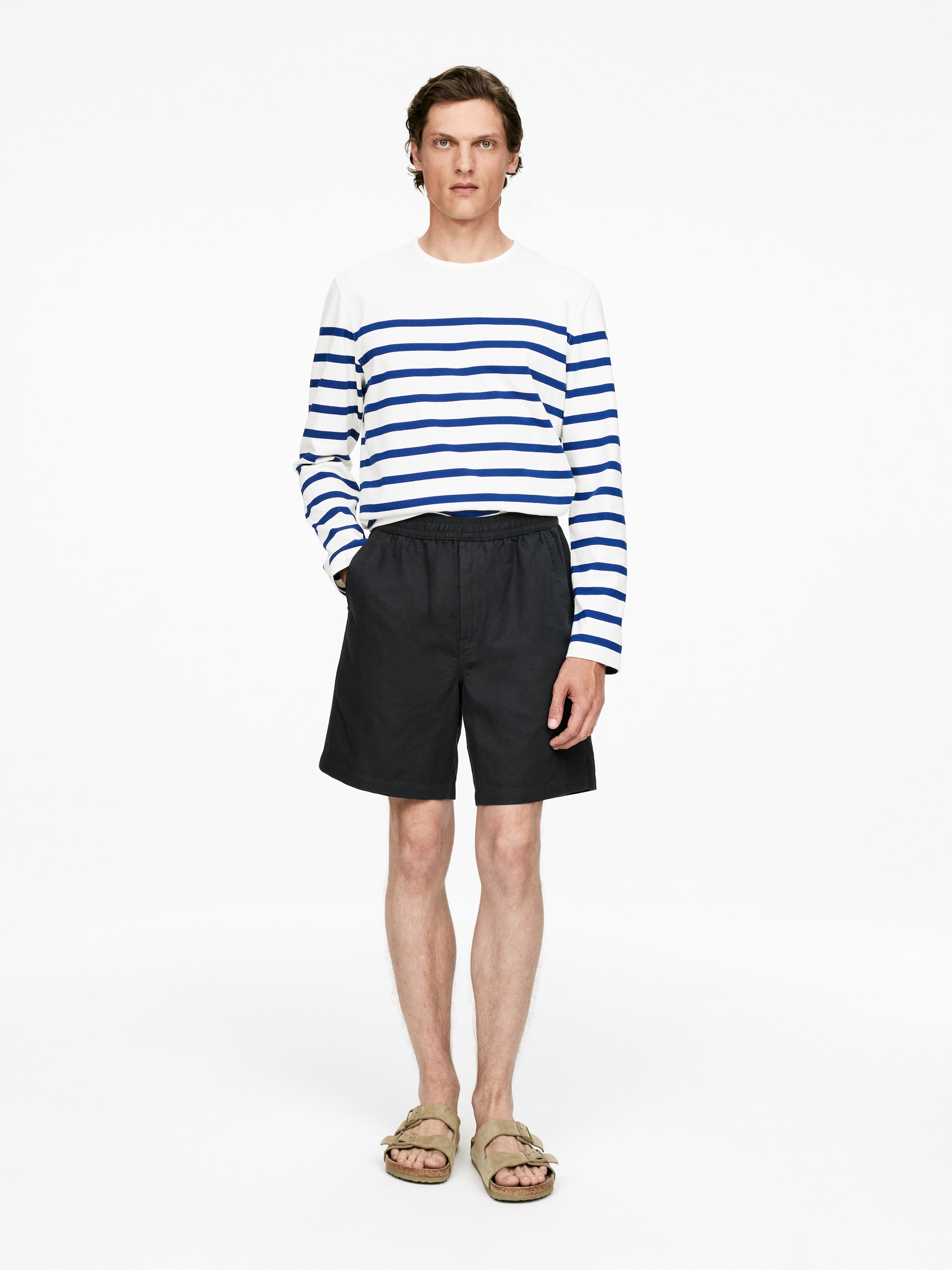 Agrandir l'image: Short en coton et lin avec cordon de serrage - Bleu foncé - HOMME | H&M BE 1