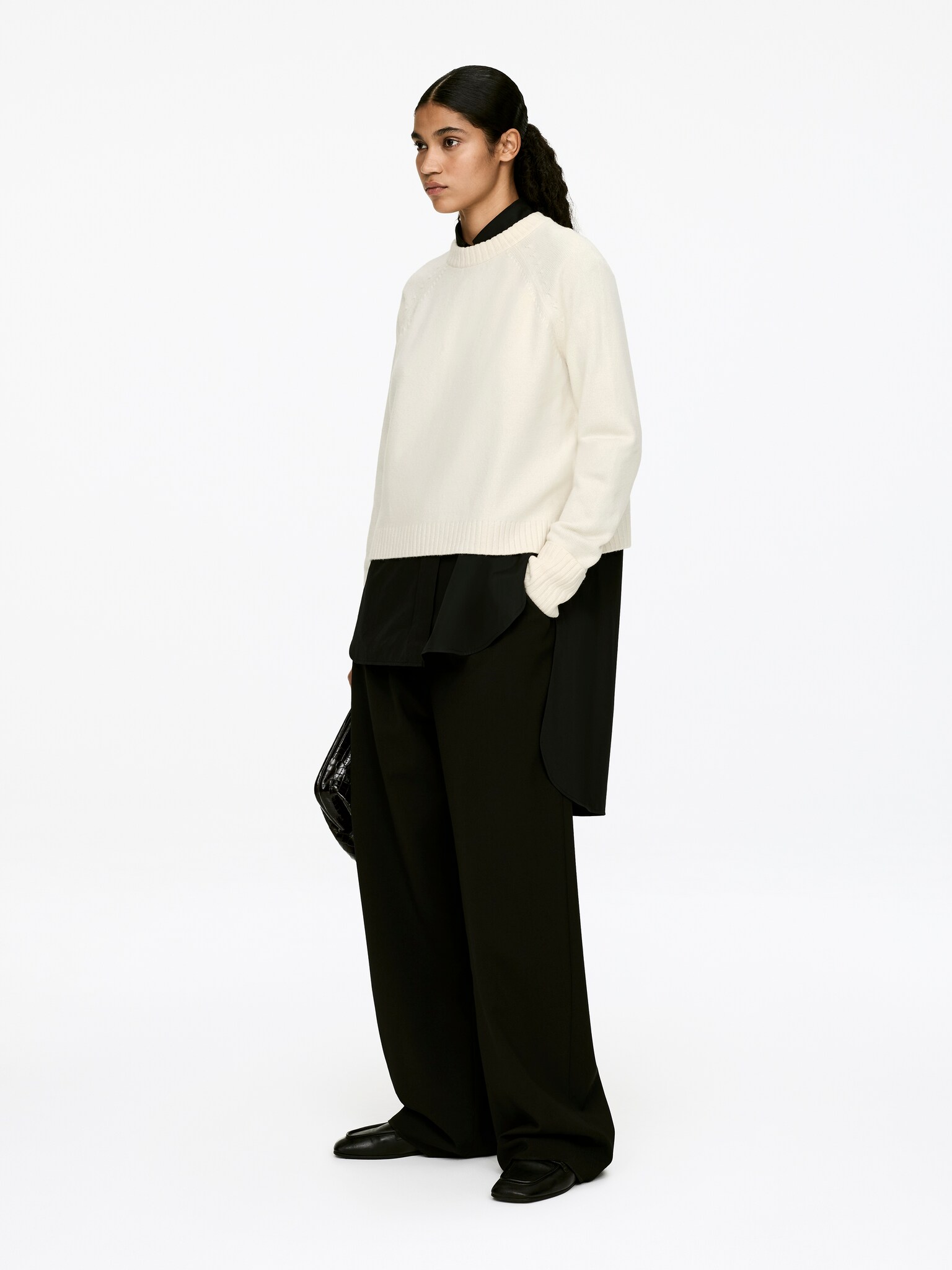 Pull en laine à poignets repliés - Blanc cassé - 5