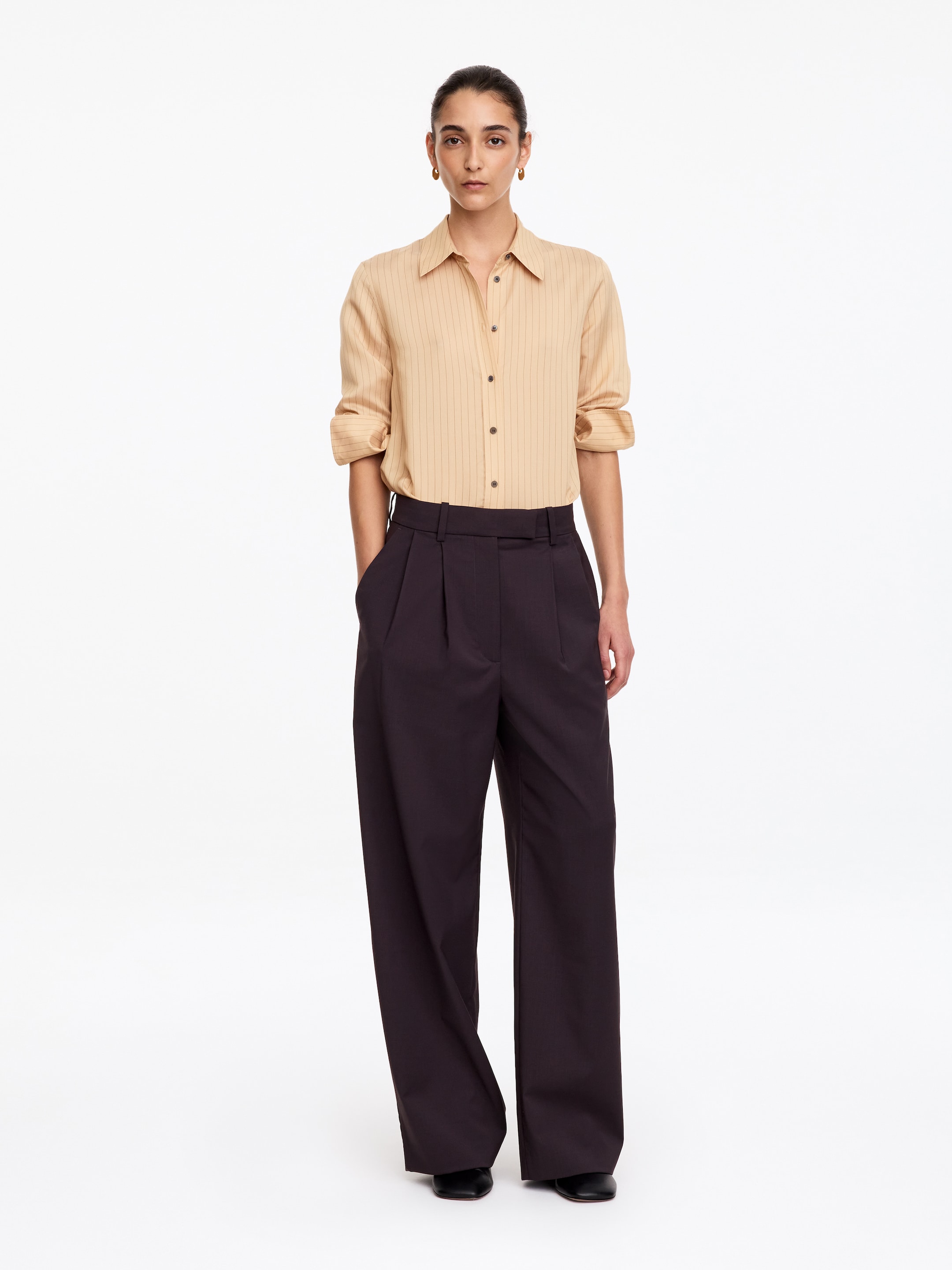 Wide Tailored Trousers-Brown-18476