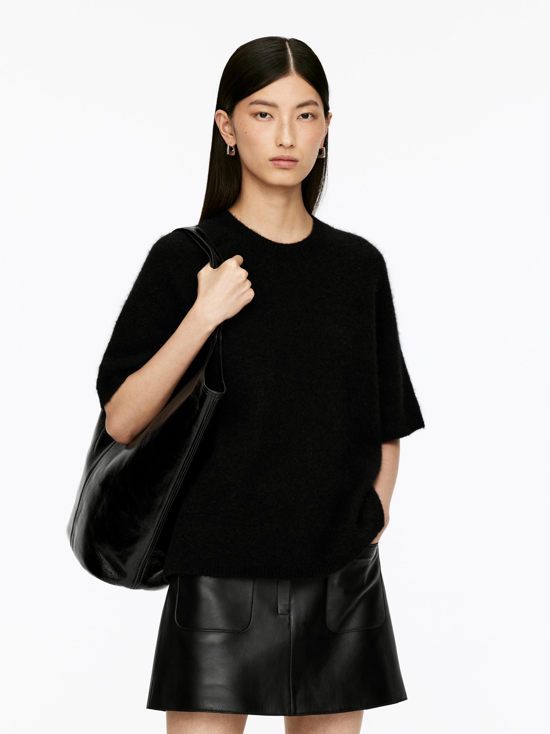 Trøje i en blend af alpaka og uld - Sort/Råhvid/grå/Rødbrun