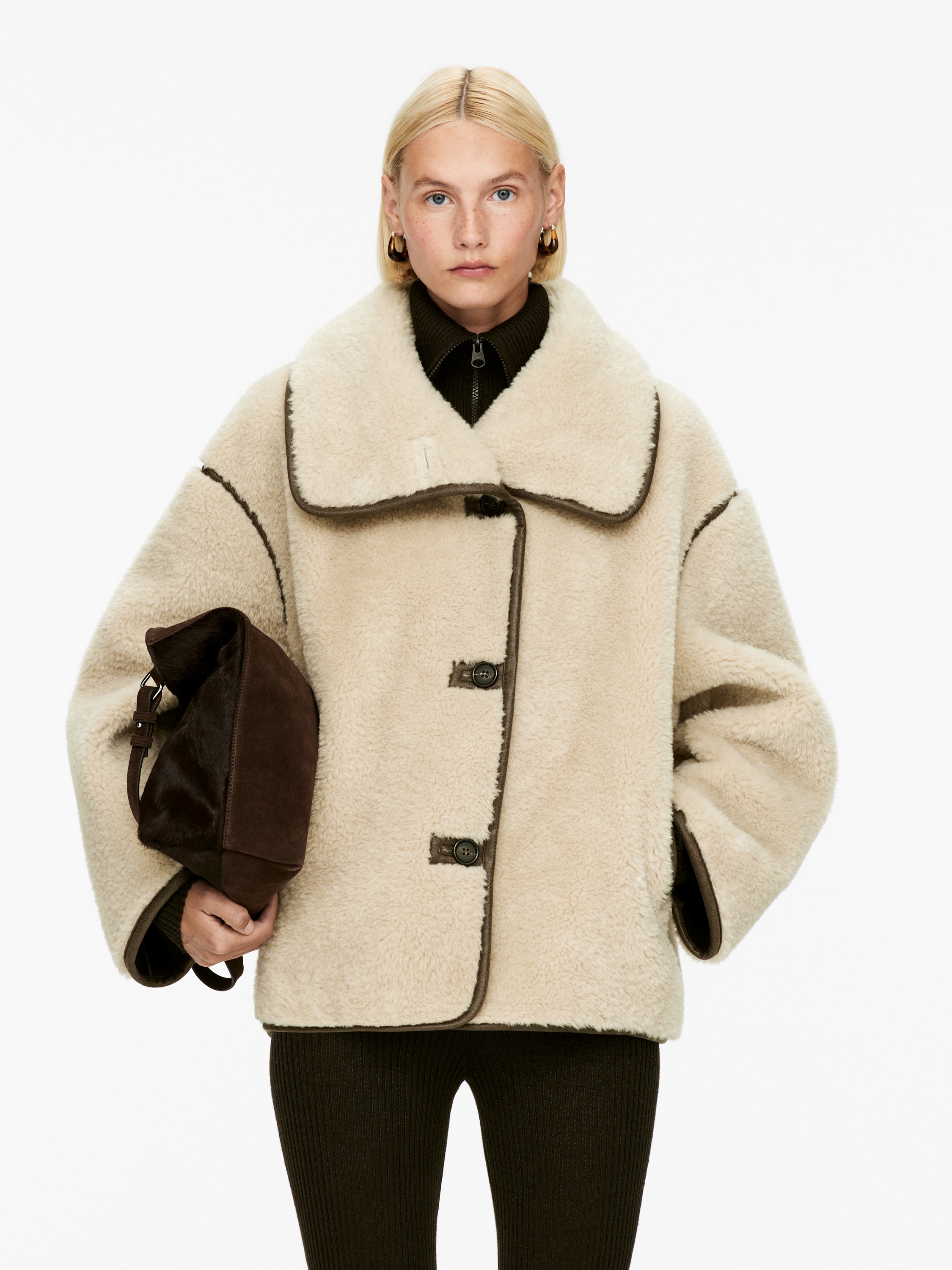 Kurze Teddyjacke - Beige/Braun