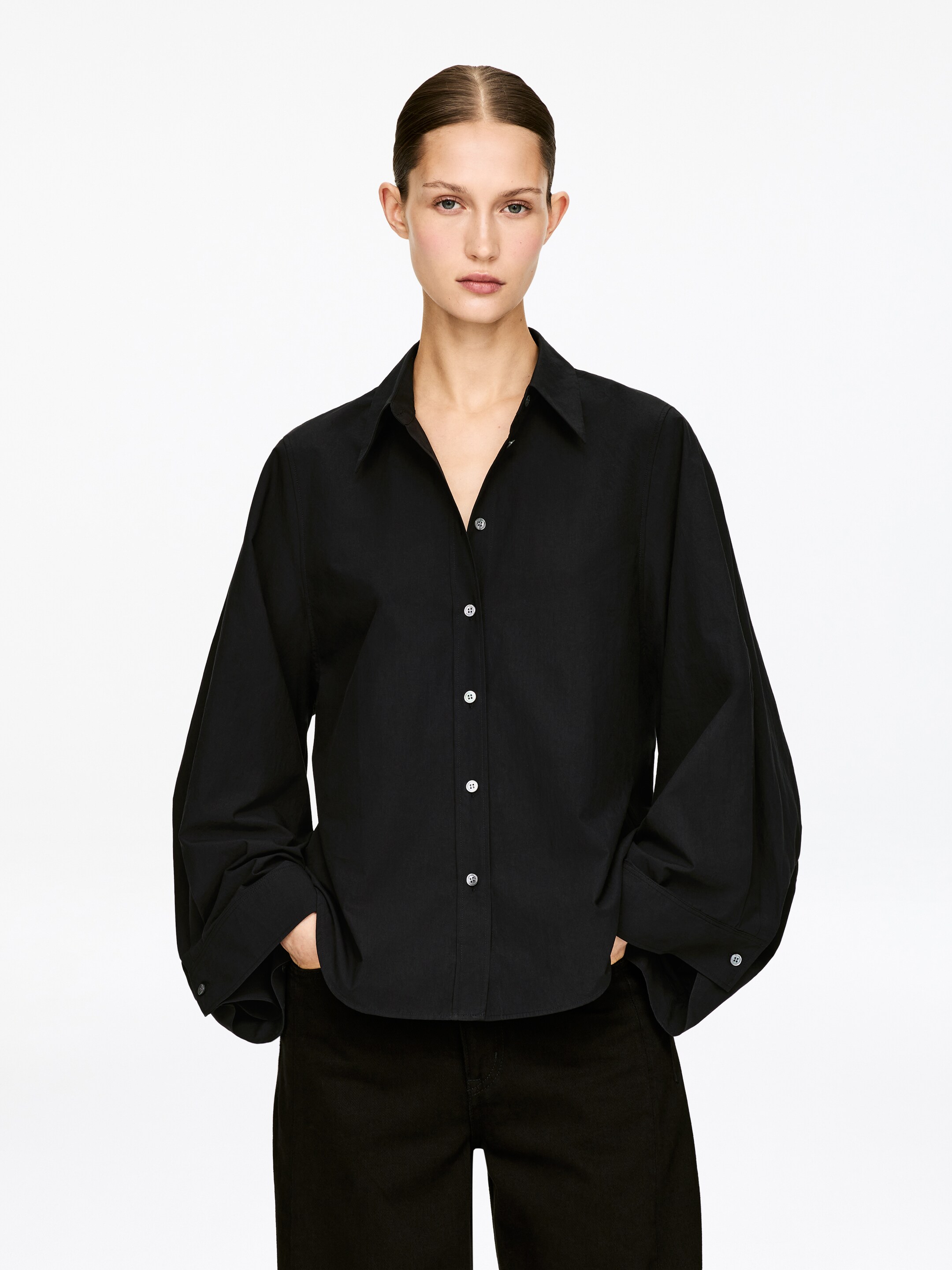 View larger image: Volume-Sleeve Shirt - Black - Ladies | H&M GB 1