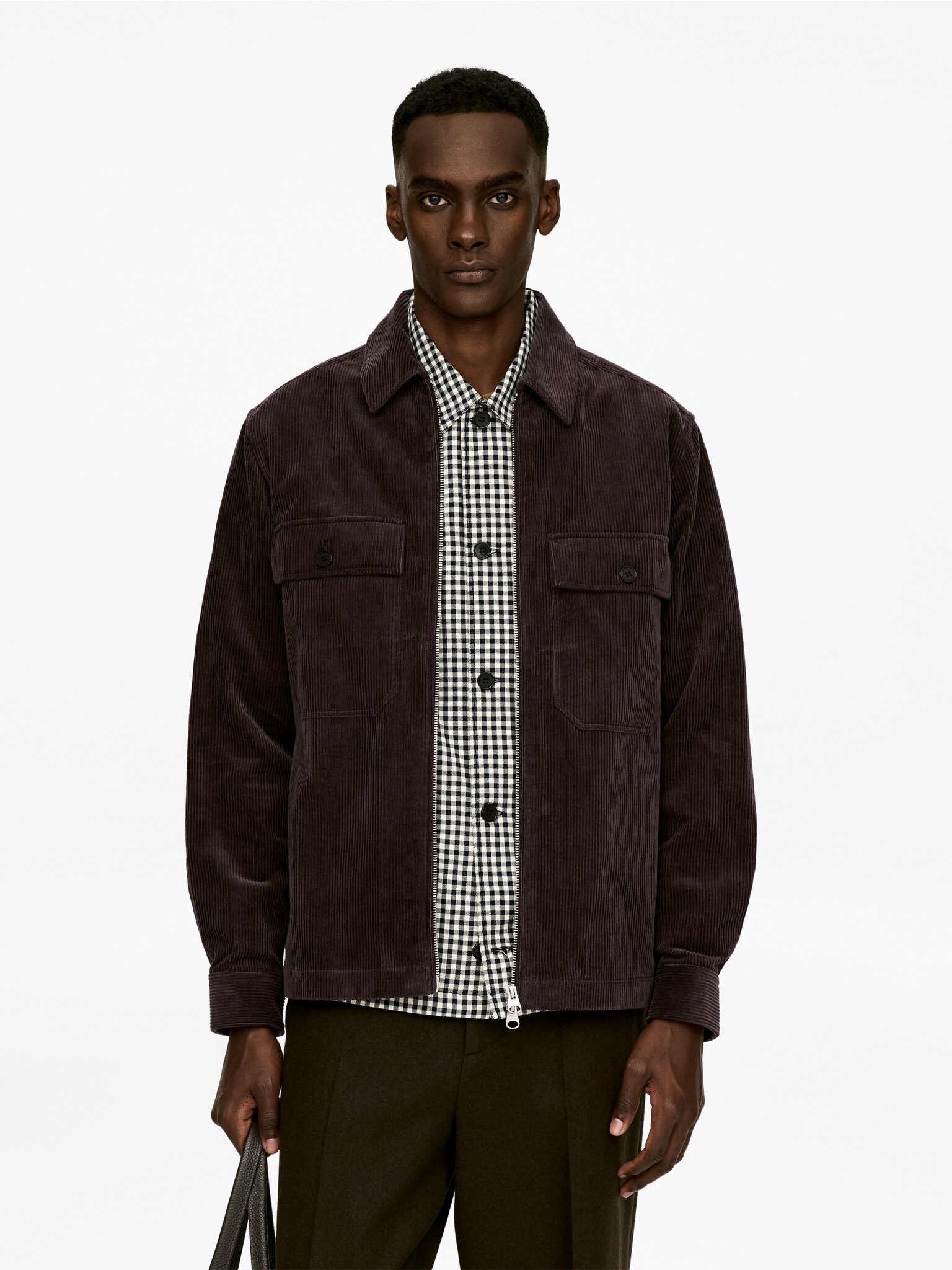 Surchemise en velours côtelé - Marron foncé/Noir - 2