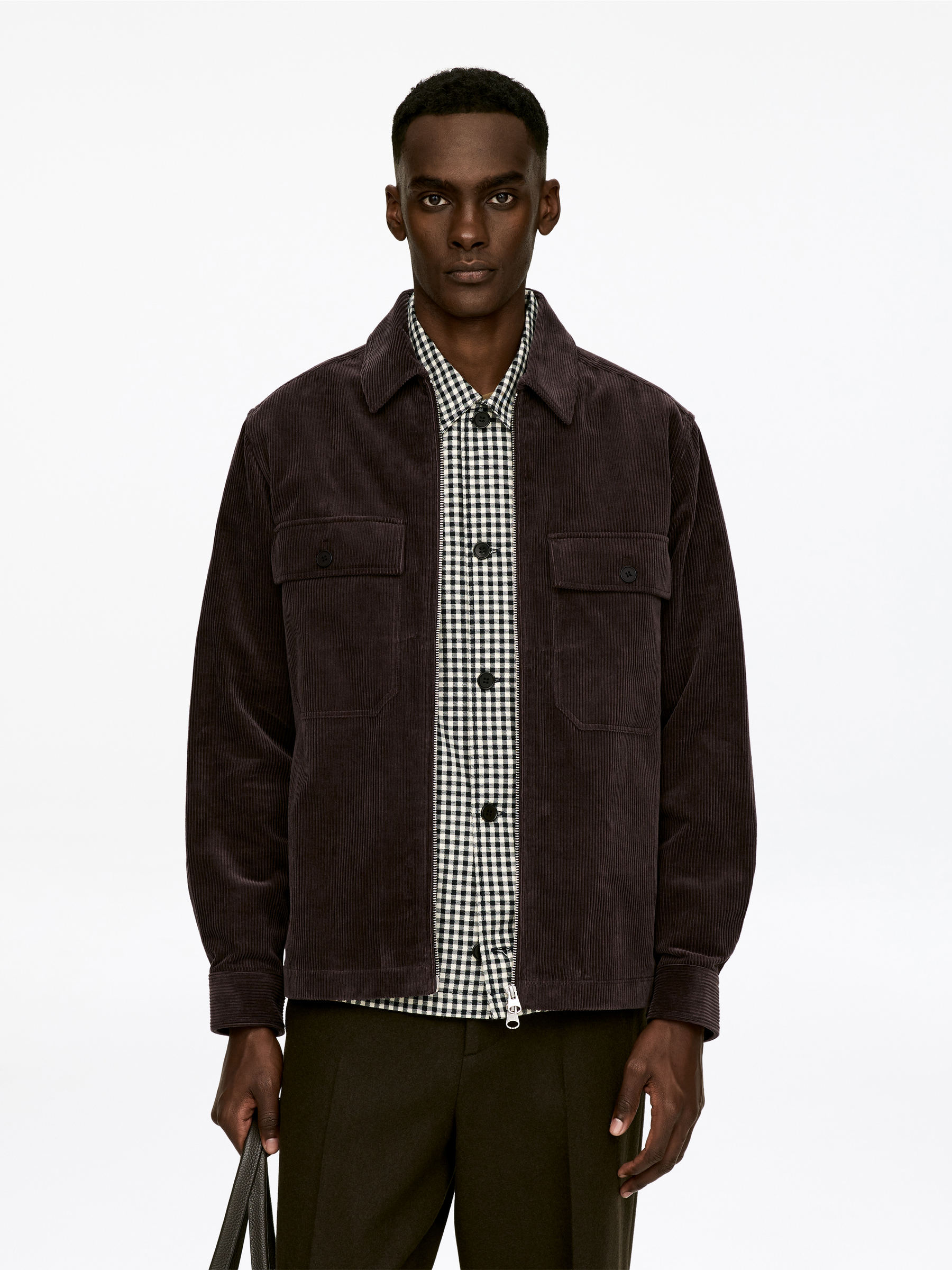 Corduroy Overshirt-#3F3838-16925