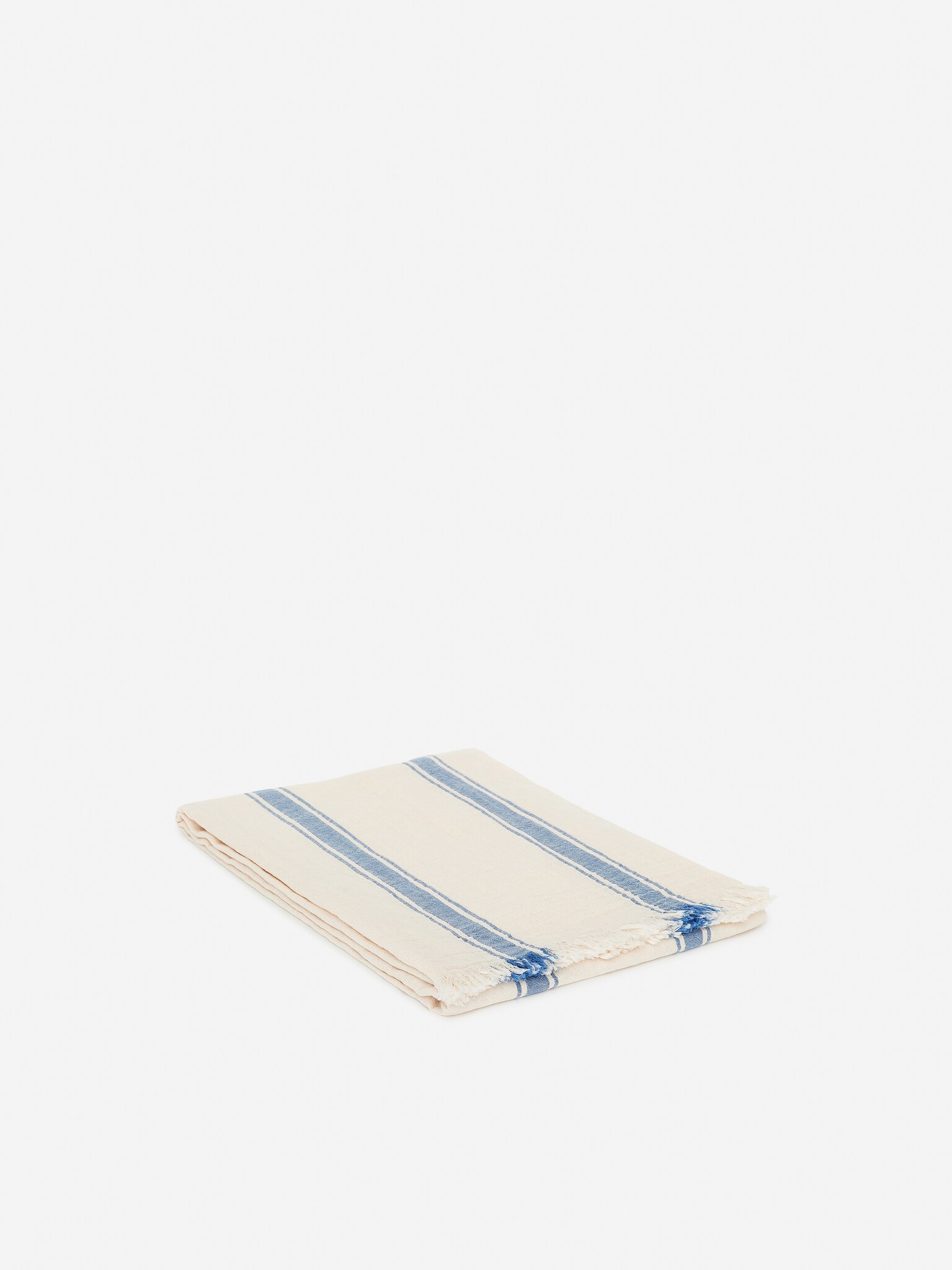 Woven Cotton Towel - Off White/Blue/Off White/Brown - 5