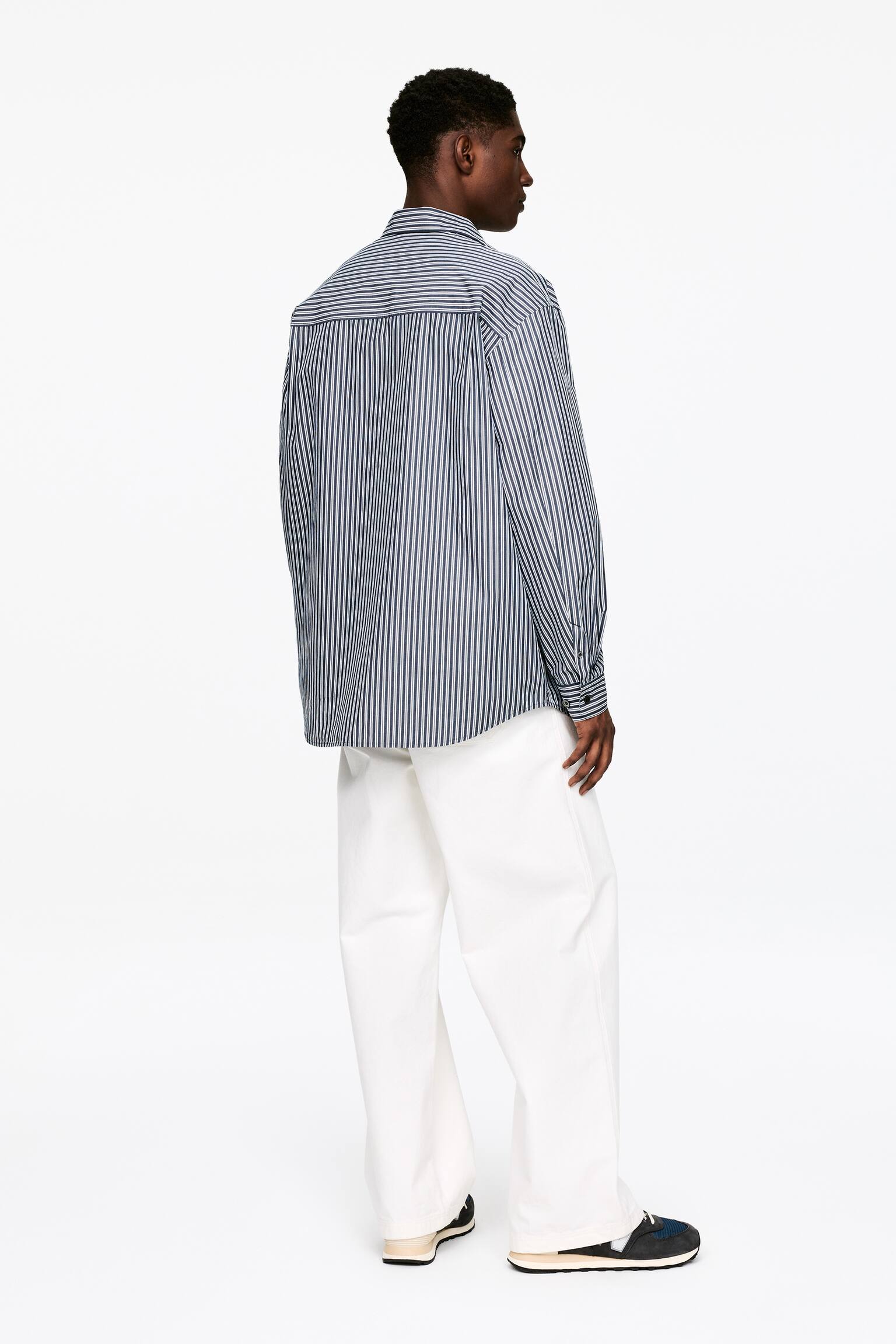 Oversize poplinskjorta - Blå/randig - 8