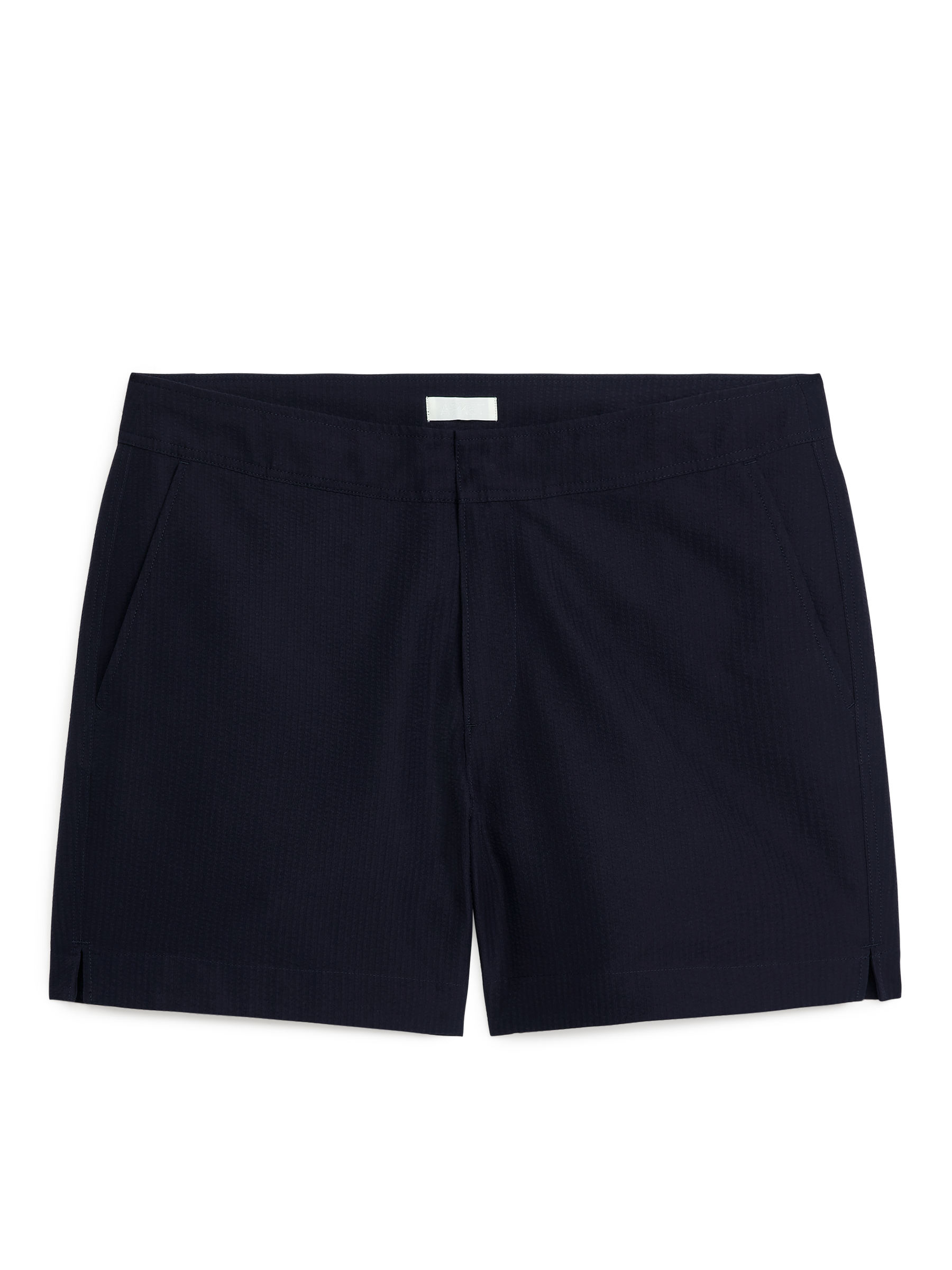 Seersucker Swim Shorts - Dark Blue - Relaxed fit - Men - StillMedia/DescriptiveStillLife - 1