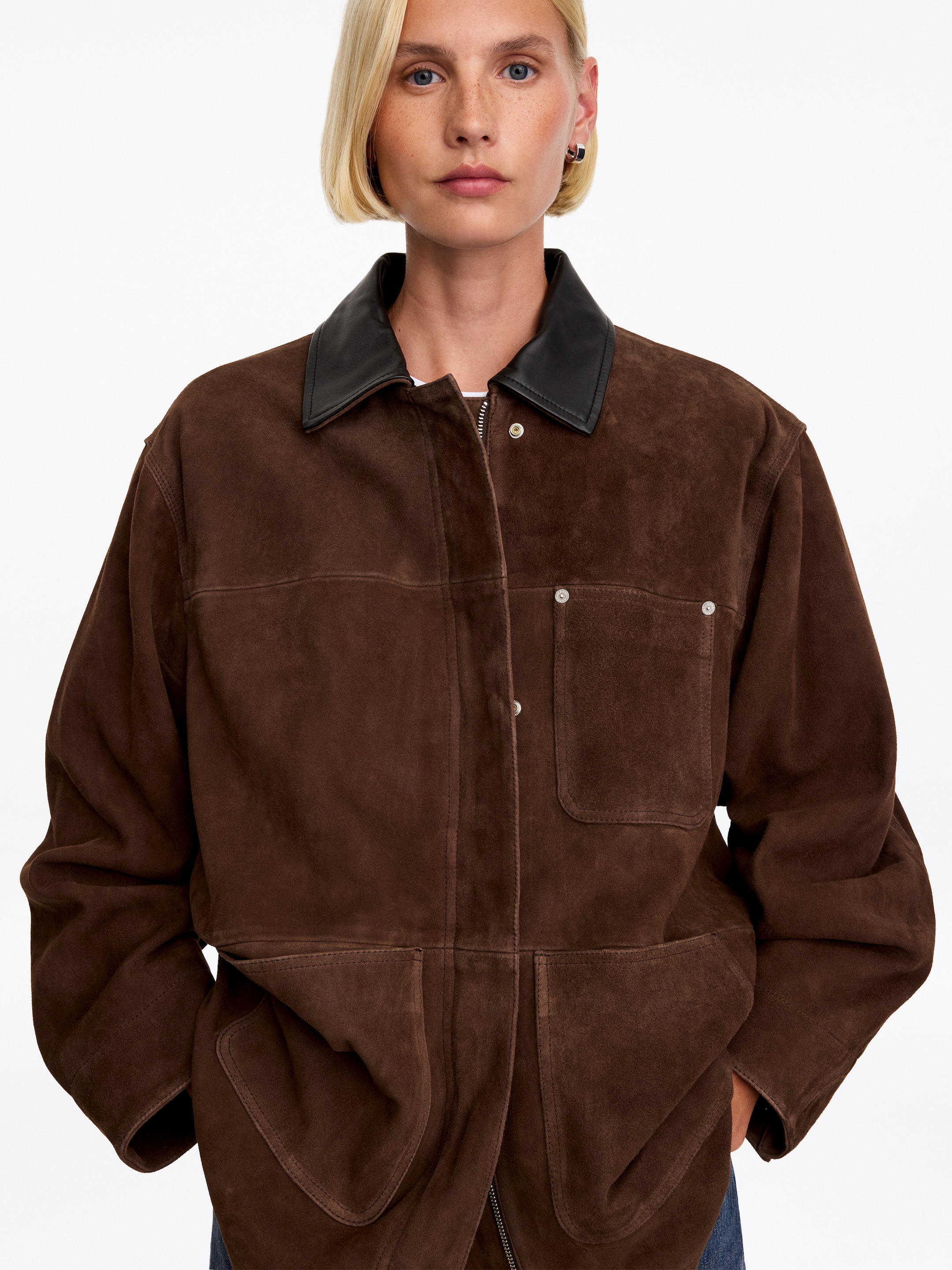 Zamszowa kurtka - Ciemnobrązowy - Obszerny - women - StillMedia/Lookbook - 14