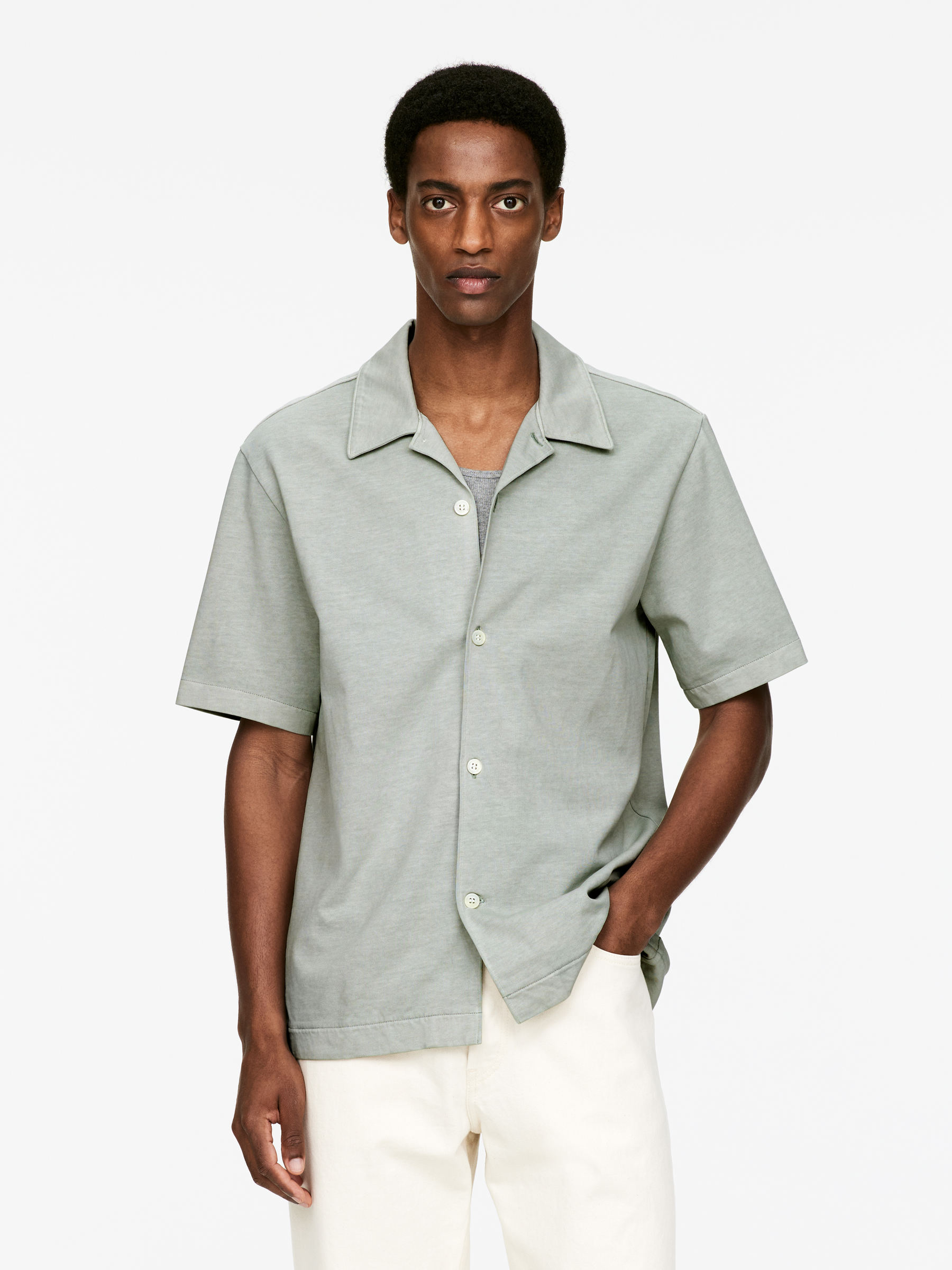 Short-Sleeve Jersey Shirt - Dusty Mint - Loose fit - Men - StillMedia/Lookbook - 5