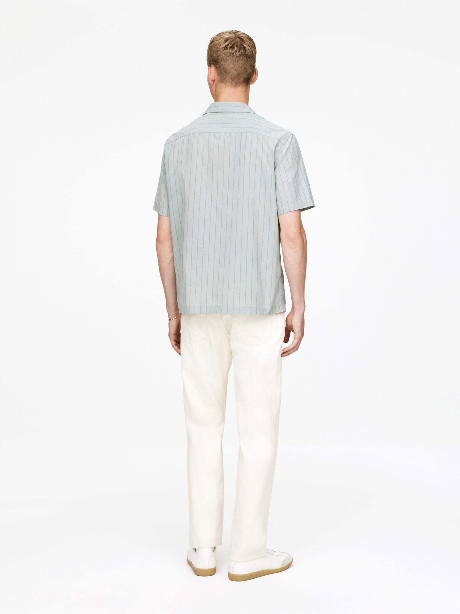 Chemise à col cubain en coton - Vert menthe poudré/Rayures/Blanc cassé/Rayé - 5