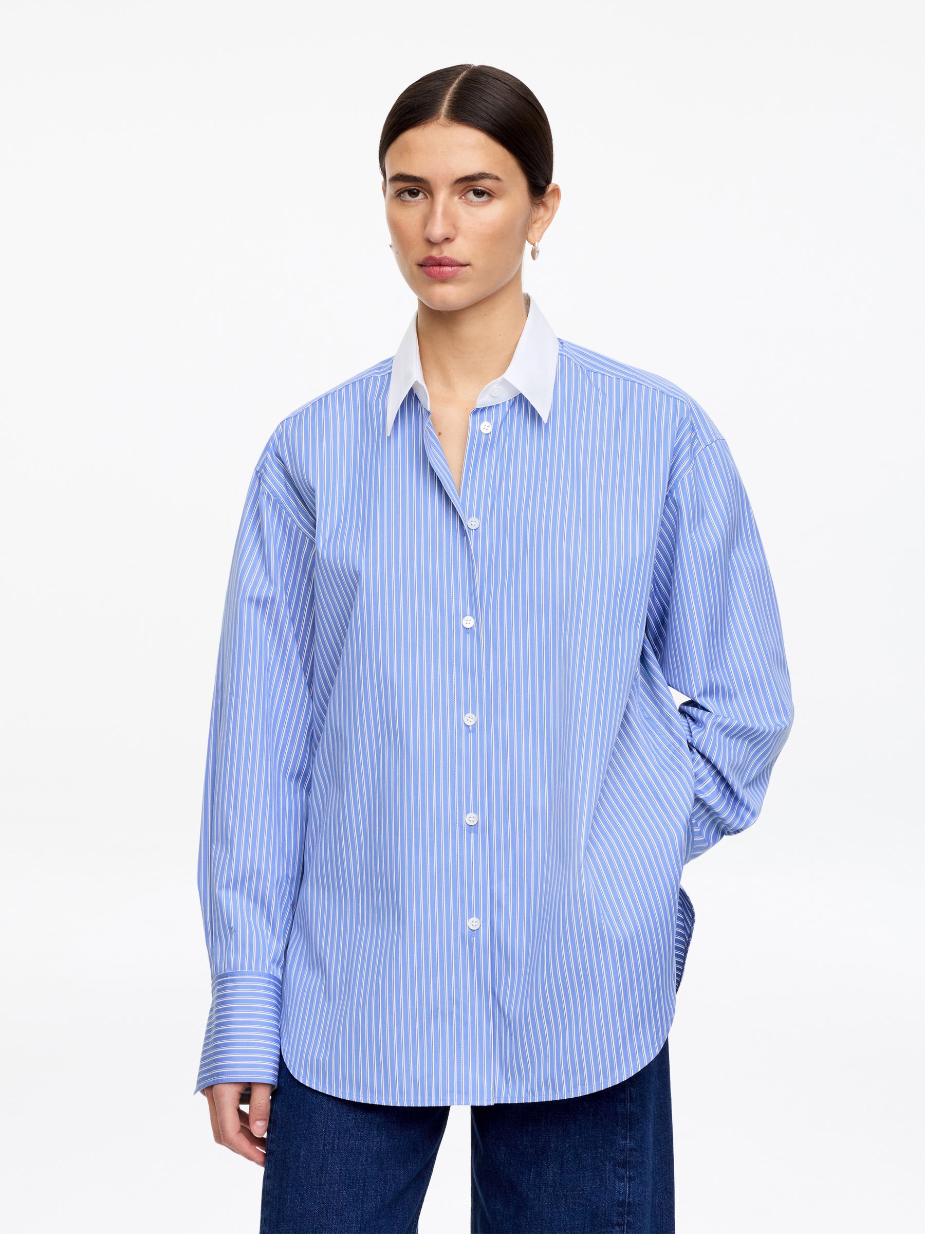Relaxed-Fit Poplin Shirt - Blue/White - Relaxed fit - Women - StillMedia/Lookbook - 4