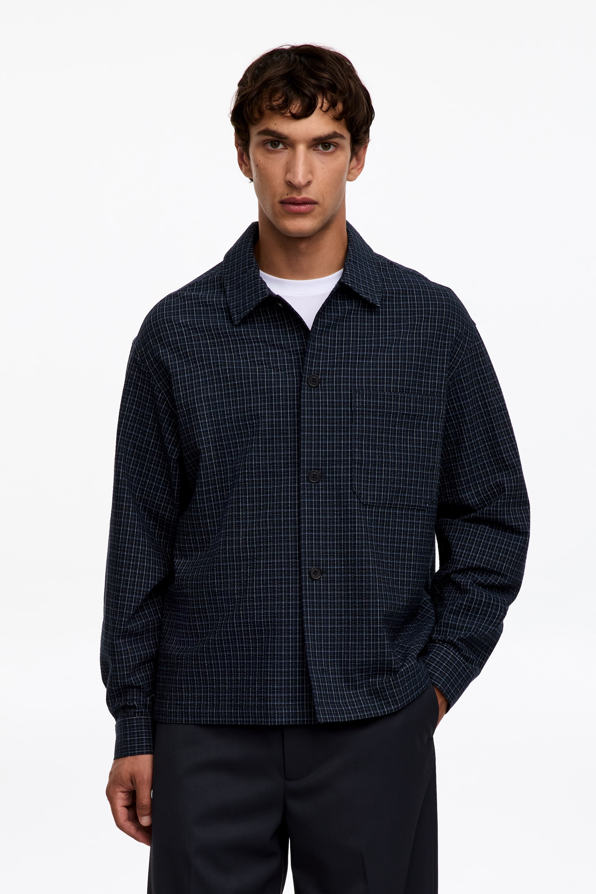 Agrandir l'image: Chemise décontractée en seersucker  - Bleu foncé/Carreaux - HOMME | H&M BE 1