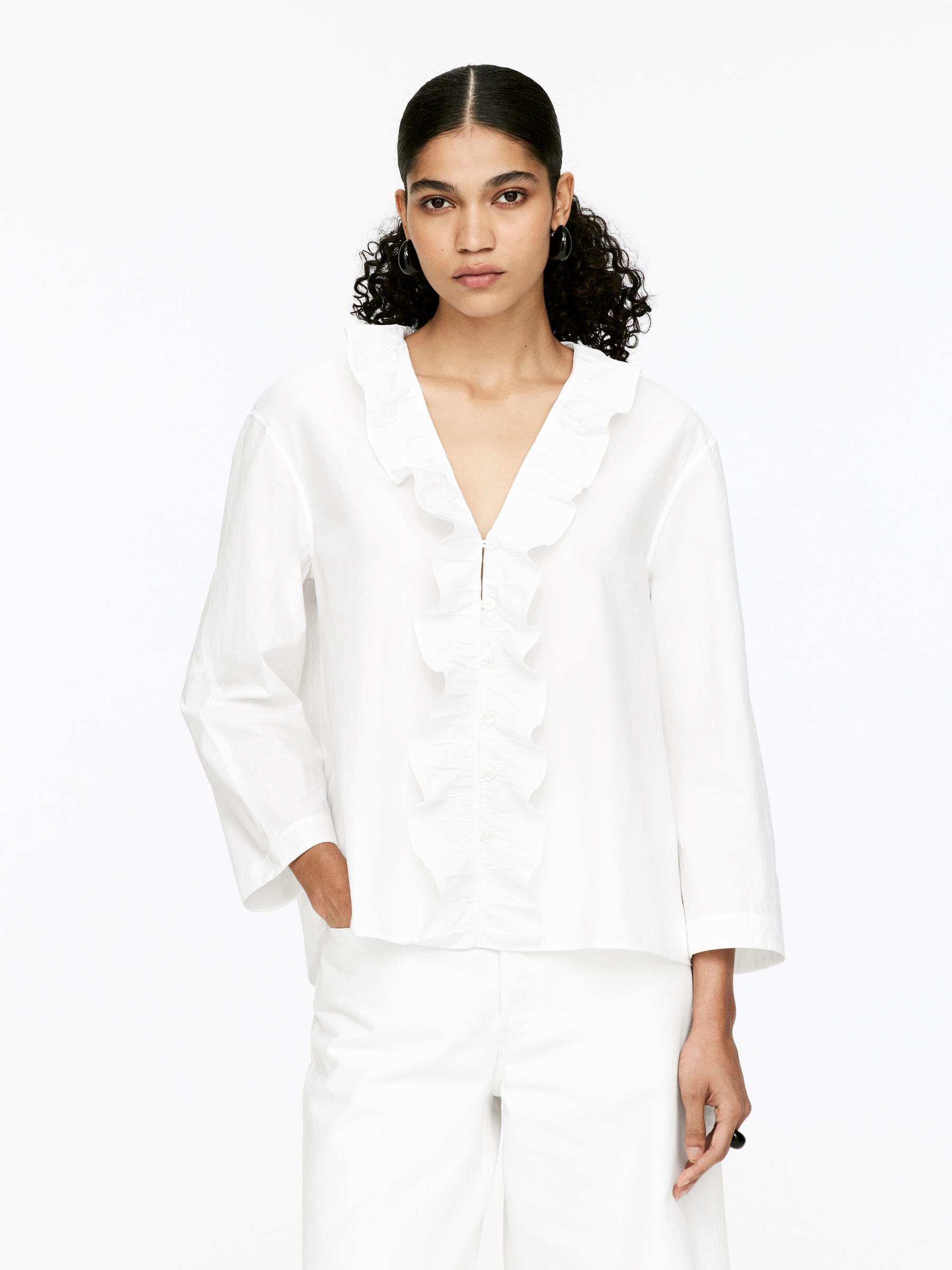 Frill Blouse-#F4F3E9-16200