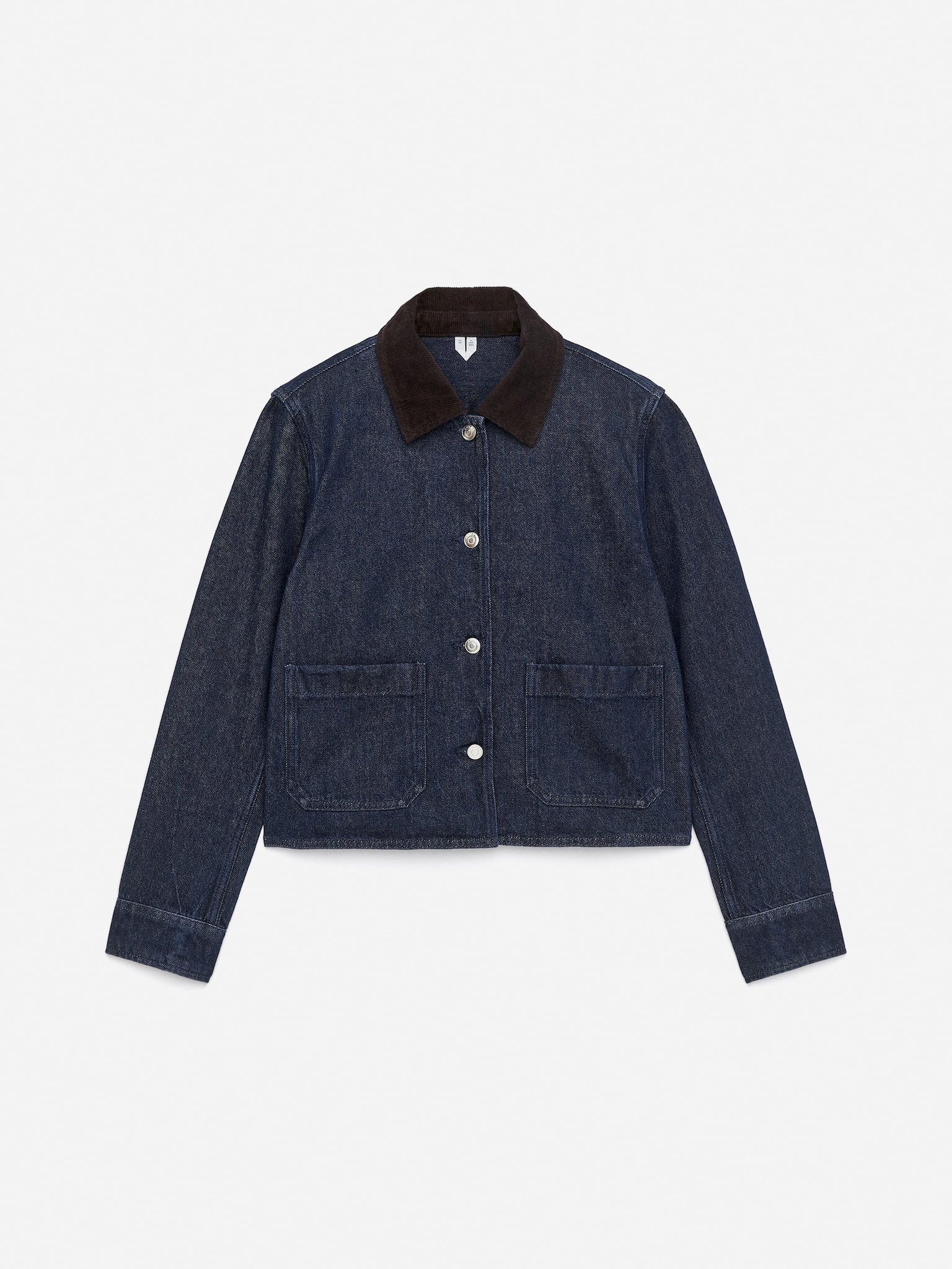 Surchemise en jean à col en velours côtelé - Bleu foncé - 2