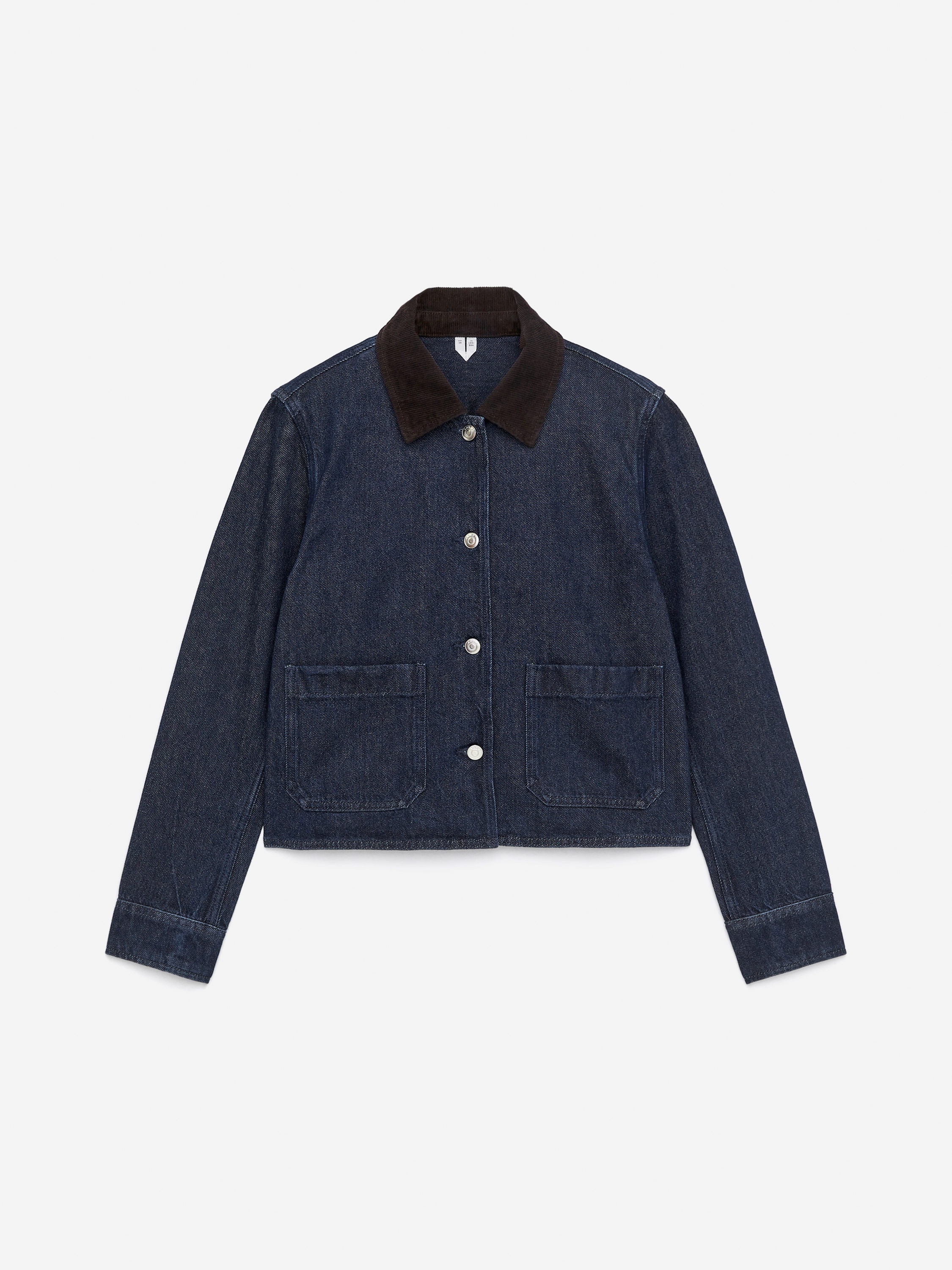 Corduroy-Collar Denim Overshirt-Blue-16215