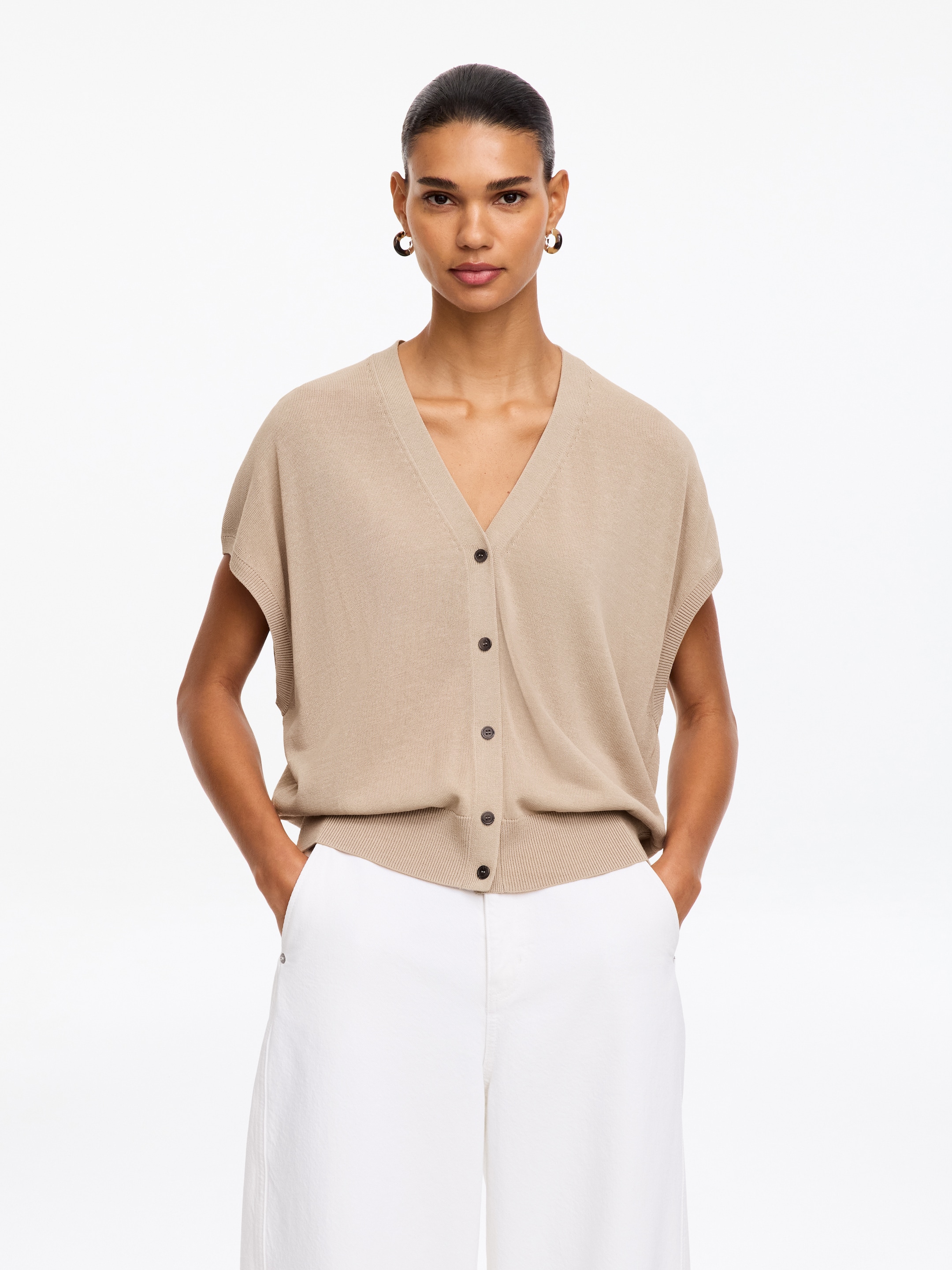 Knitted Vest-Beige-19708
