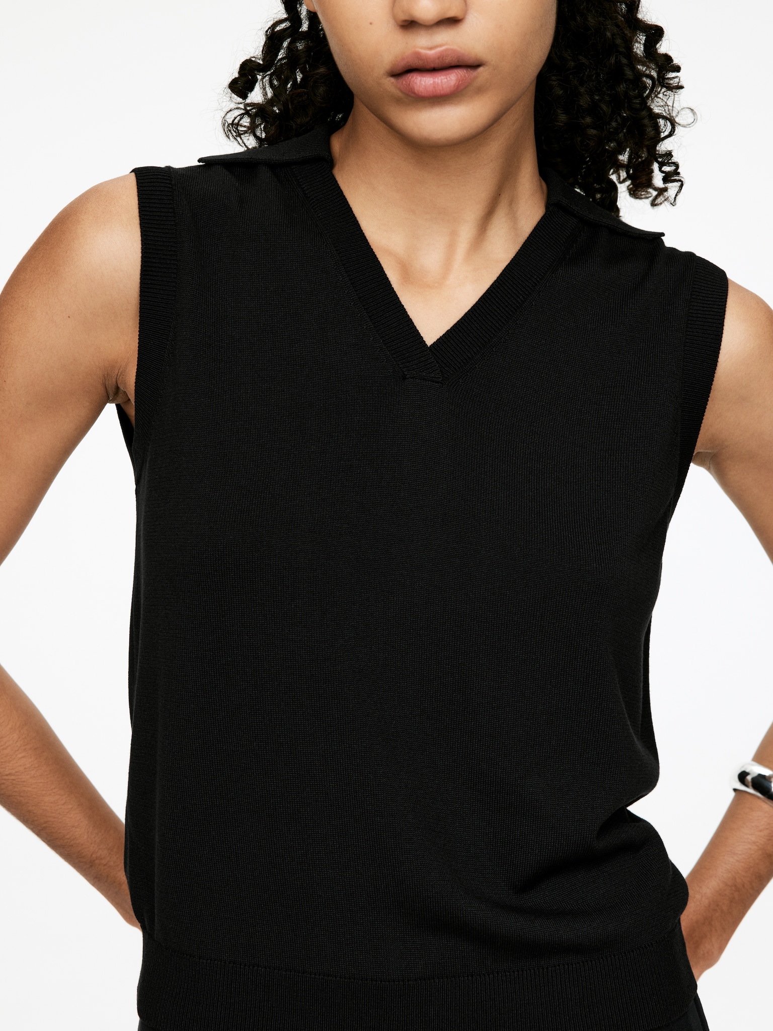 Gilet en maille avec col en V - Noir - 3