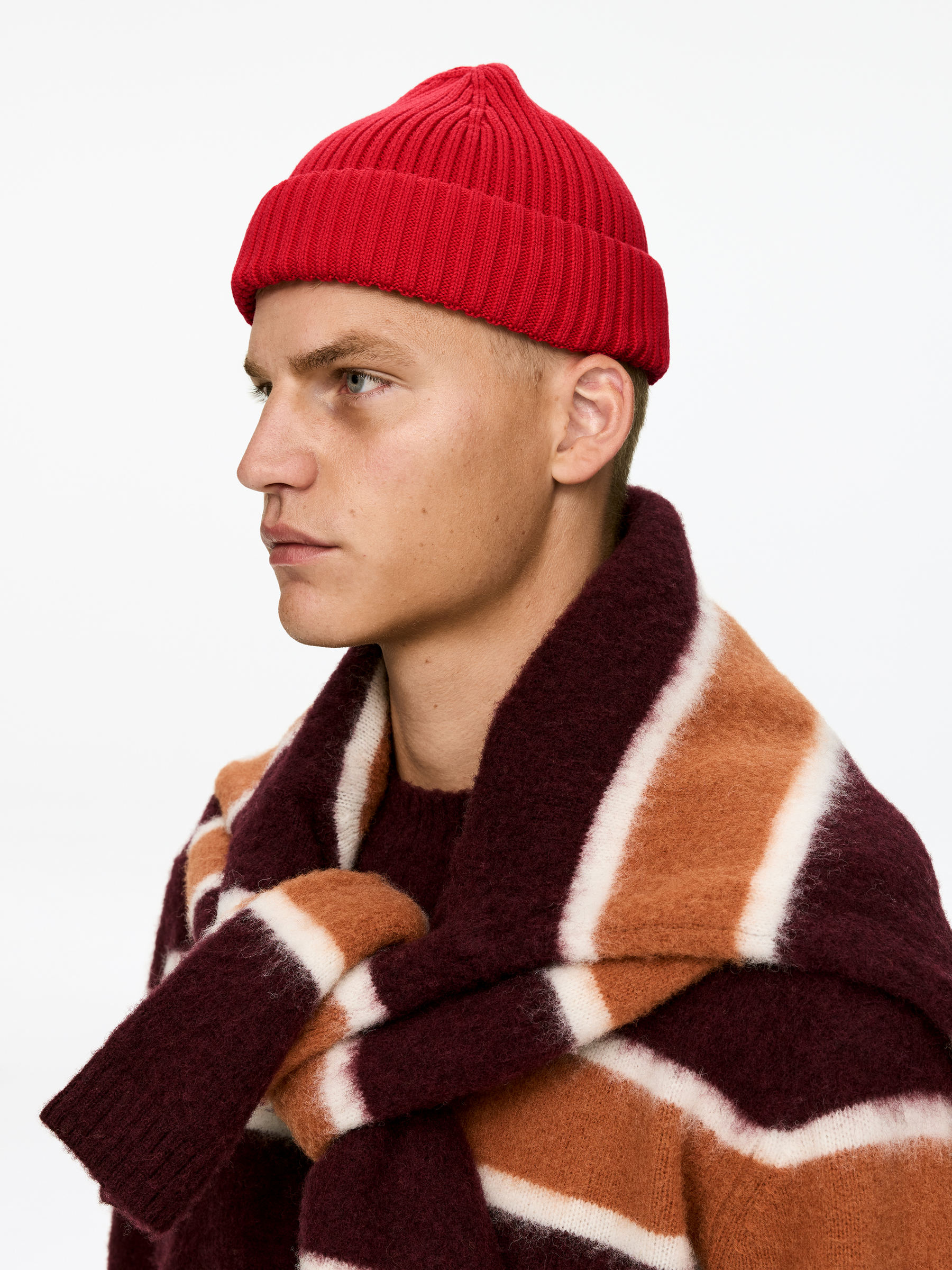 Ribbad bomullsmössa - Röd - Men - StillMedia/Lookbook - 6