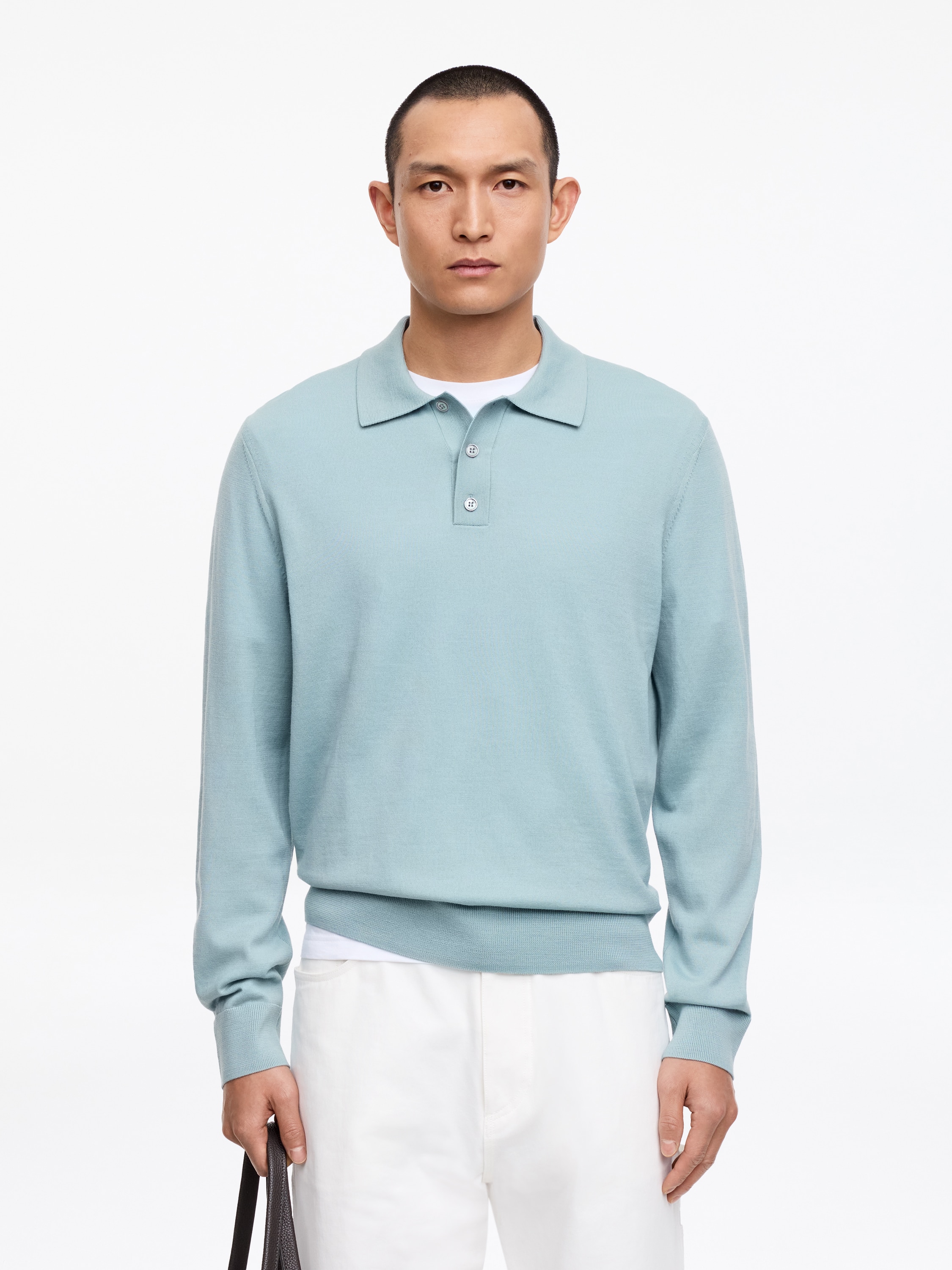 Polo en laine mérinos - Bleu ciel/Bleu foncé/Marron foncé/Vert foncé/Gris chiné