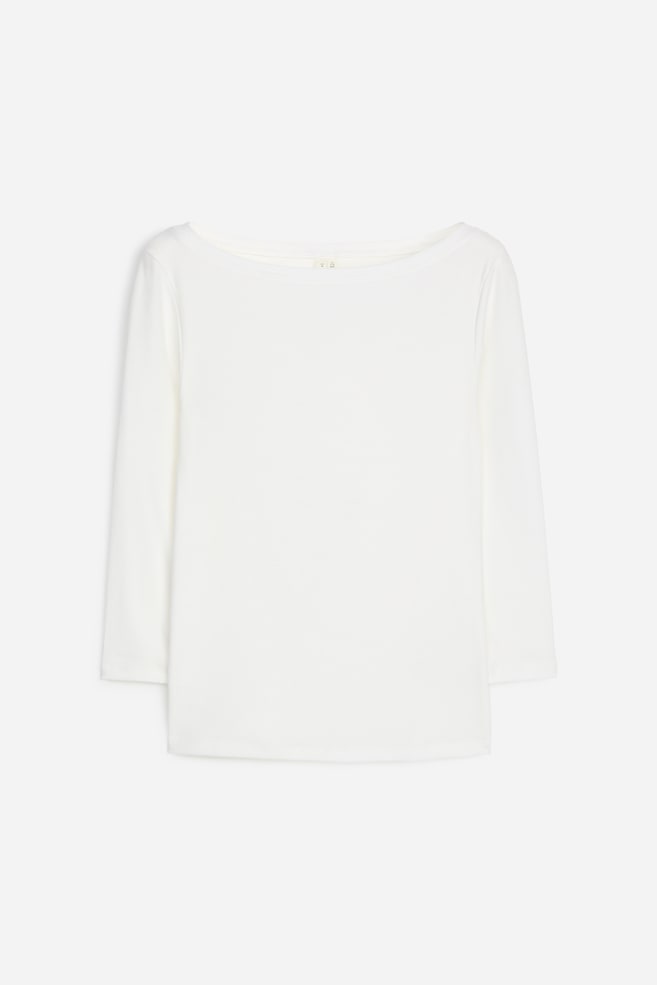 Maglia con scollo a barchetta - Bianco/Talpa scuro - 1