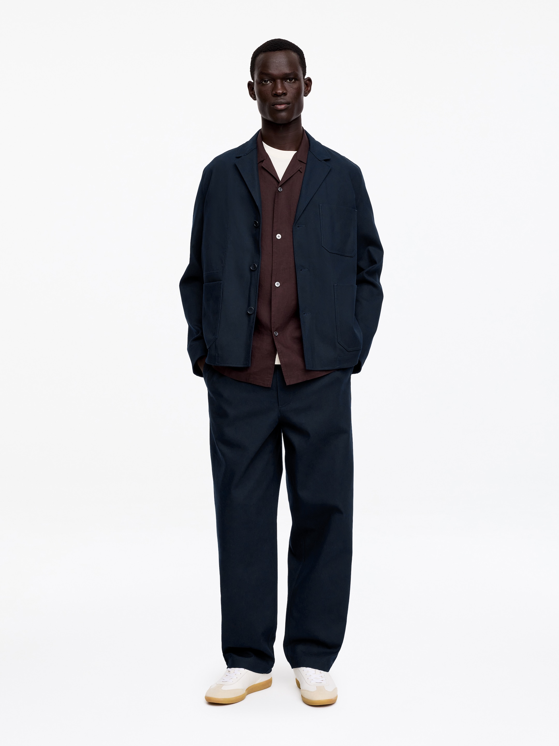 Loose Cotton Linen Trousers-#434E66-18948