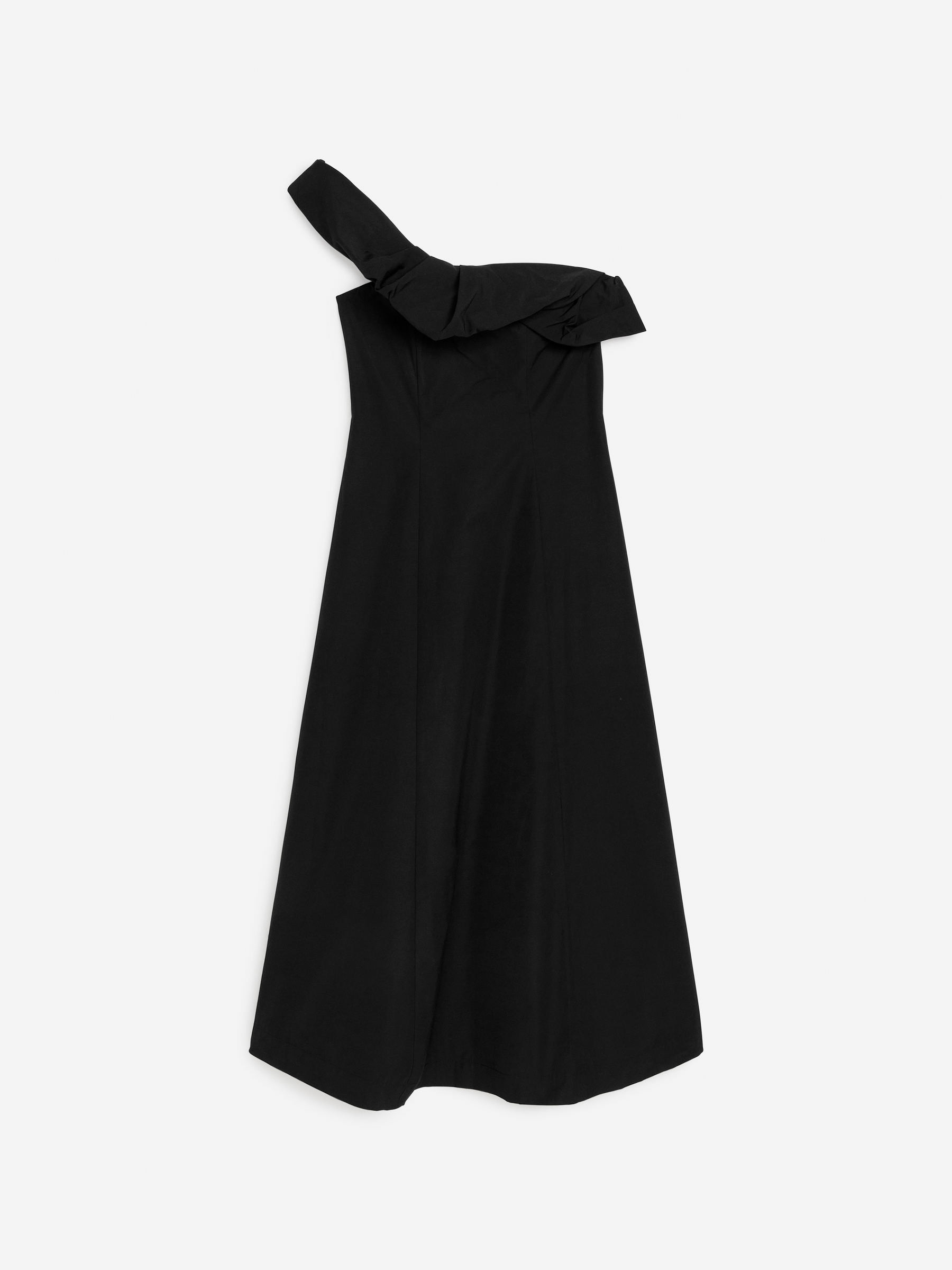 Vestido de tafetán con hombro descubierto-Negro-13873