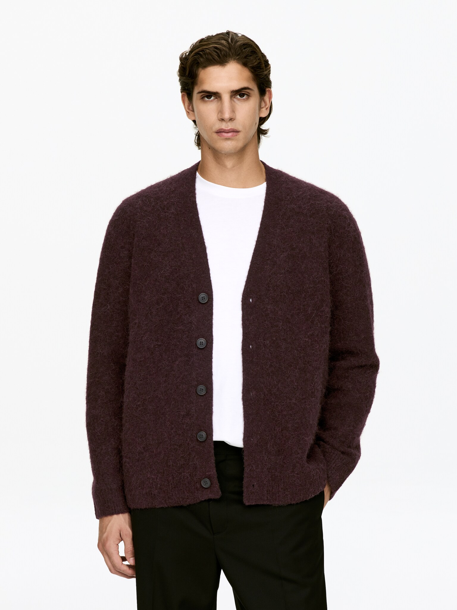 Cárdigan de mezcla de lana y alpaca - Rojo oscuro/Beige oscuro/Marrón