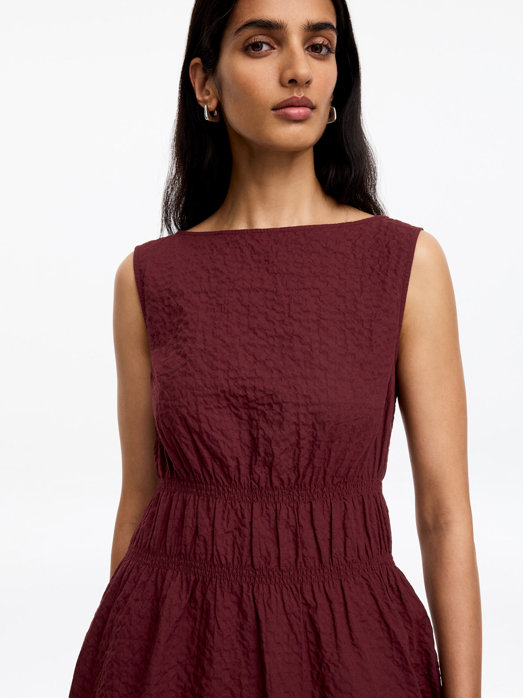 Robe en seersucker - Bordeaux - Slim fit - Femme - StillMedia/Lookbook - 5